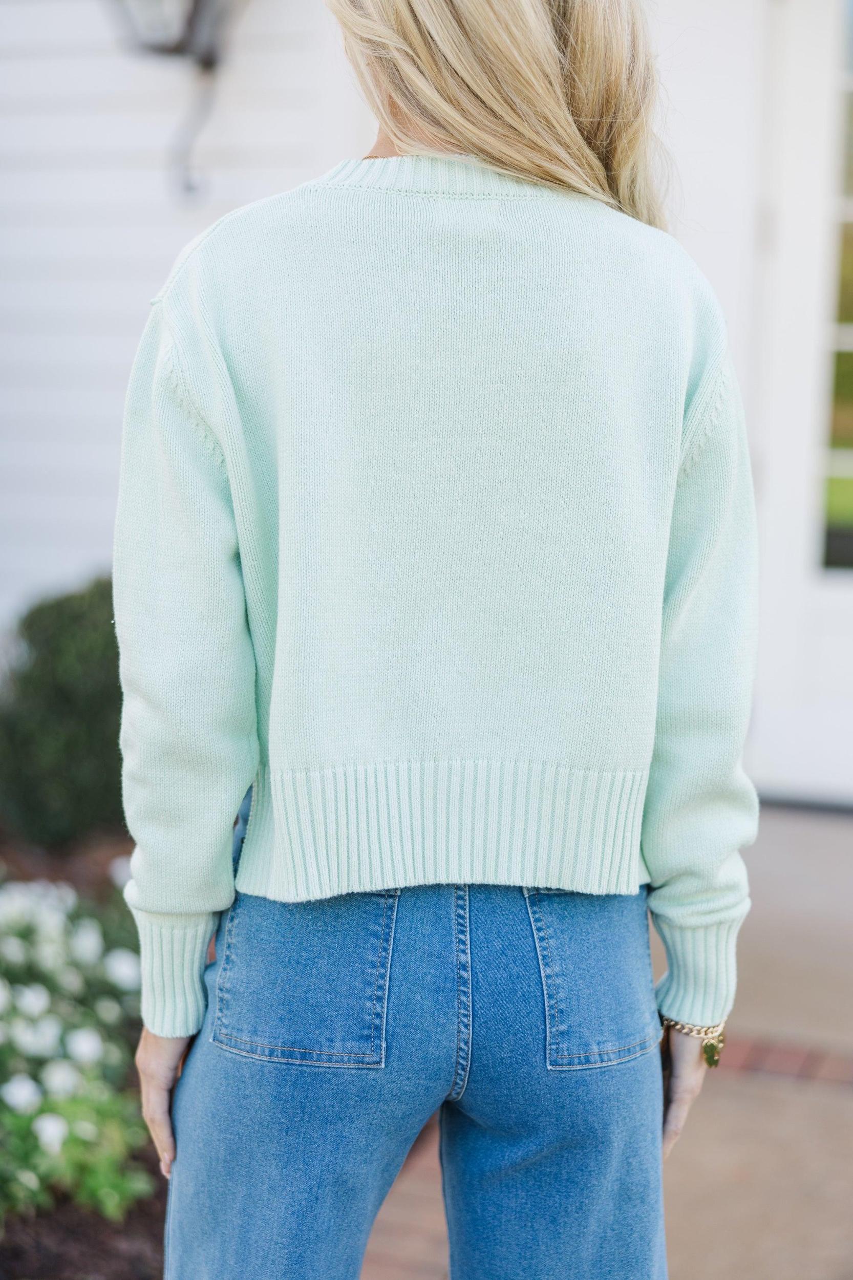 Lucky You Mint Green Cropped Sweater Female Product Image