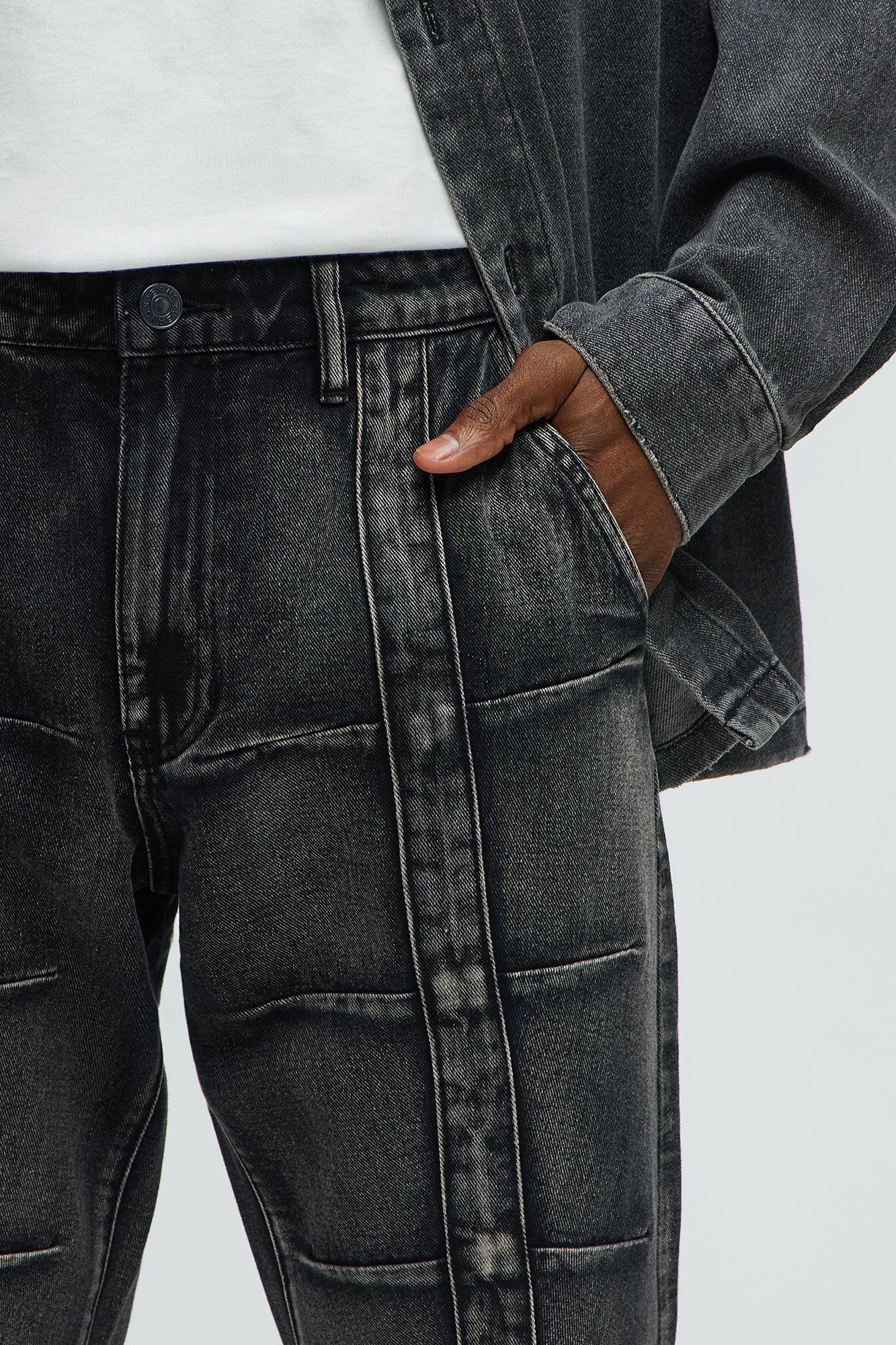 Vertical Panel Slim Jeans - Black Wash Product Image