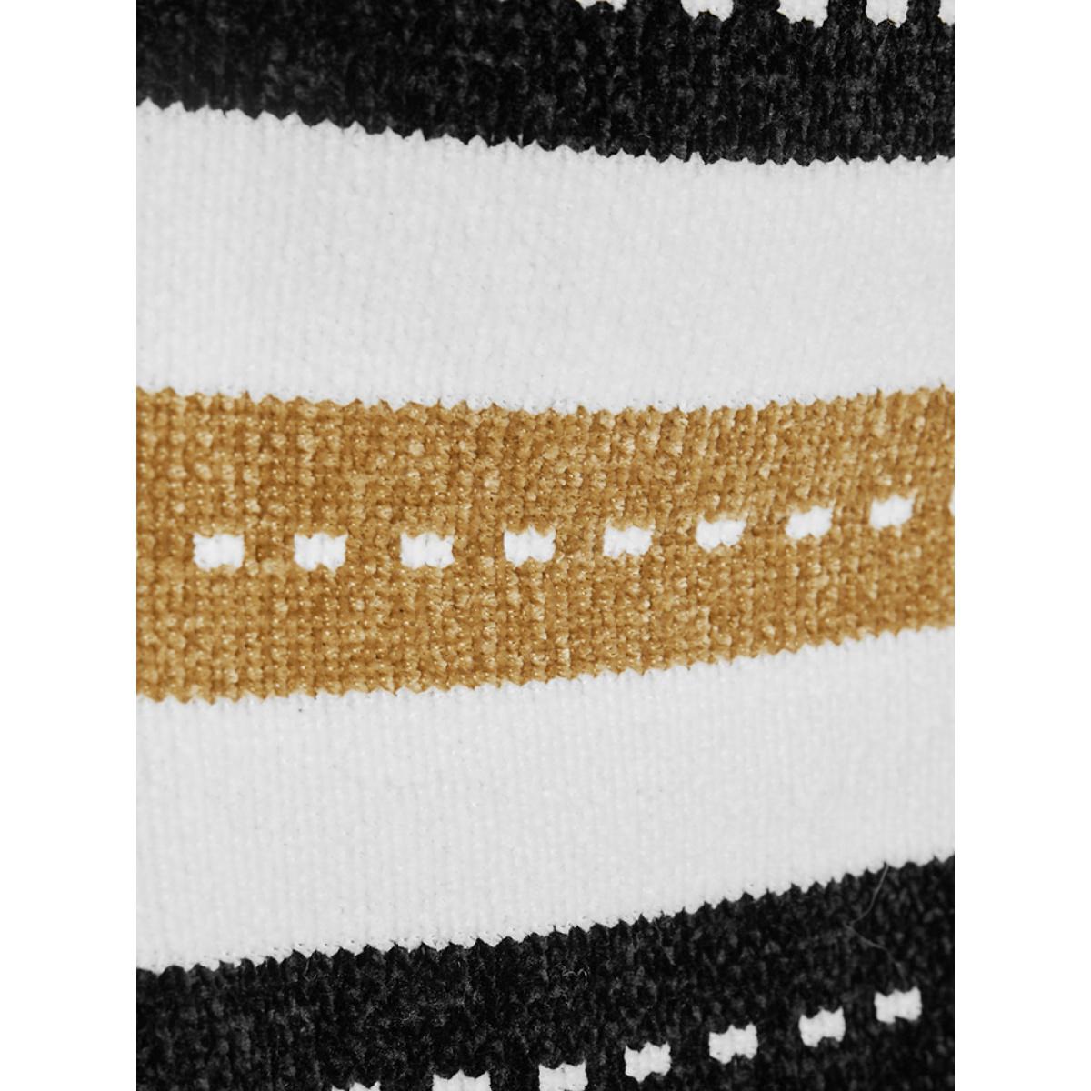 Plus Size Striped Contrast Pointelle Knit Jacquard Open Front Cardigan Multicolor Women Casual Long Sleeve Dailywear Cardigans BloomChic 18-20/2X Product Image