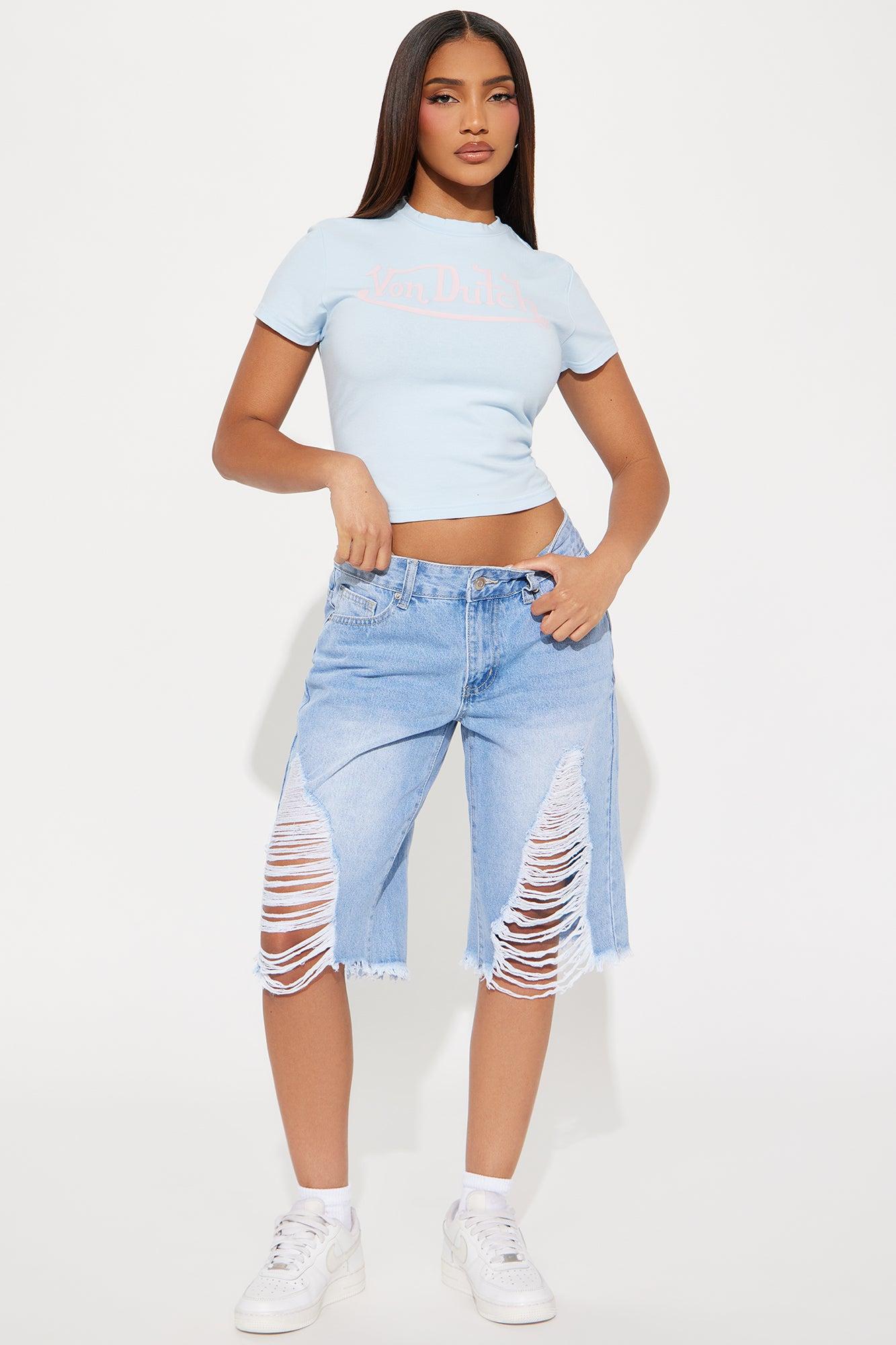 Laurali Ripped Denim Jorts - Light Wash Product Image