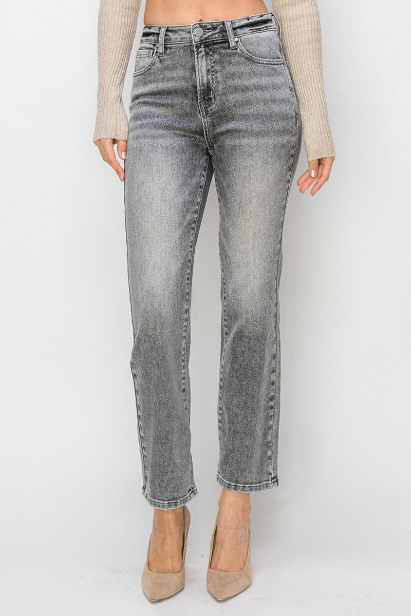 Washed Grey High Rise Crop Straight Leg Denim Product Image
