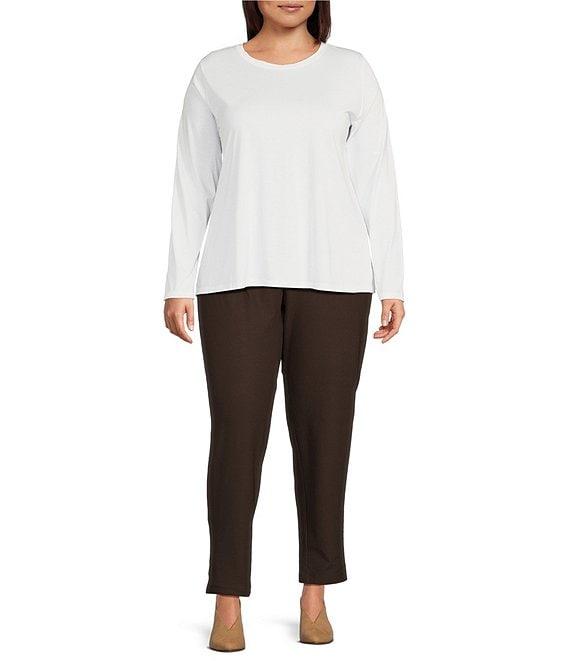 Eileen Fisher Plus Size Organic Pima Cotton Jersey Crew Neck Long Sleeve Tee Shirt Product Image