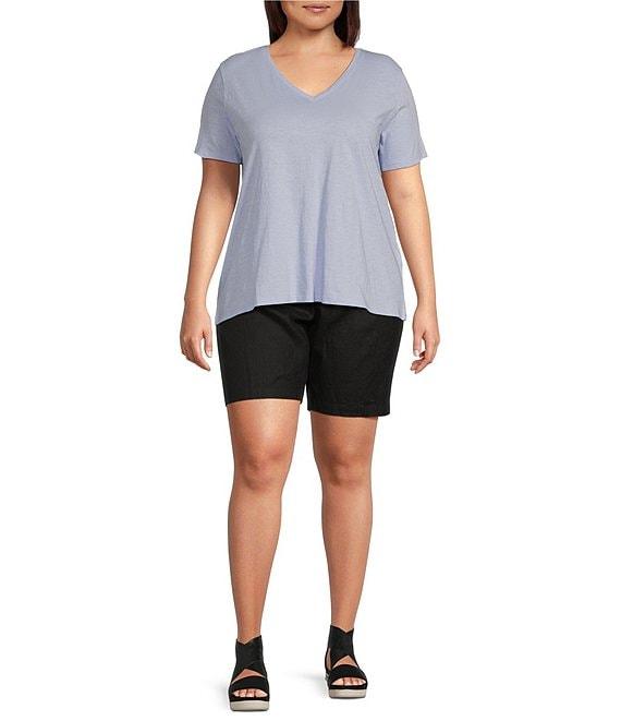 Eileen Fisher Plus Easy Organic Cotton Jersey Knit V-Neck Short Sleeve Tee Product Image