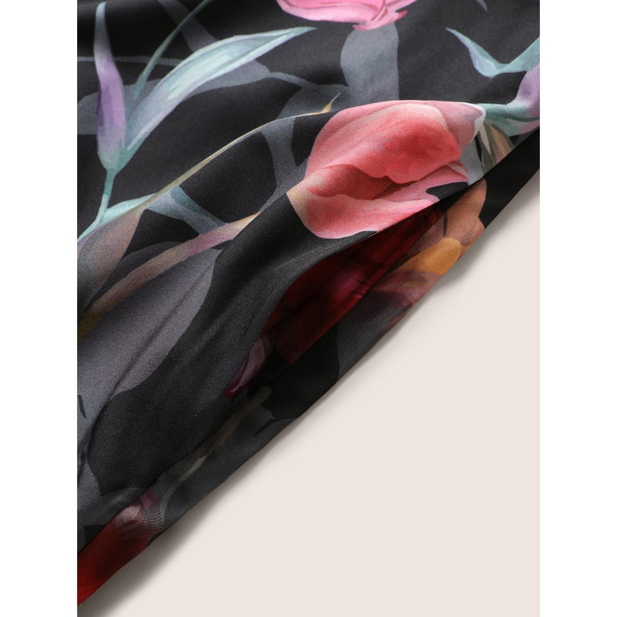 Plus Size Floral Halter Belted Twist Front Pocket Dress BlackFlower Women Elegant Belted Halter neck Sleeveless Curvy Midi Dress BloomChic 10/M Product Image