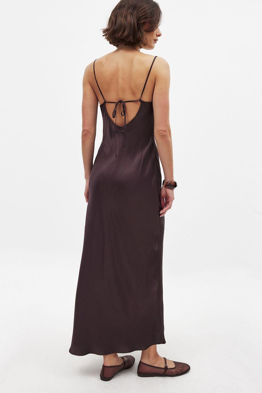Satin Fold Detail Midi Slip Dress Product Image