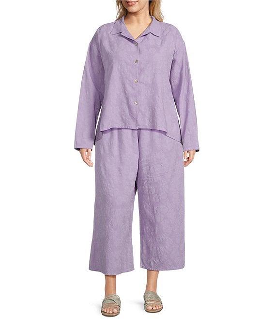 Bryn Walker Plus Size Jacquard Cotton Floral Wide Leg Pocketed Pull-On Cropped Coordinating Pants Product Image