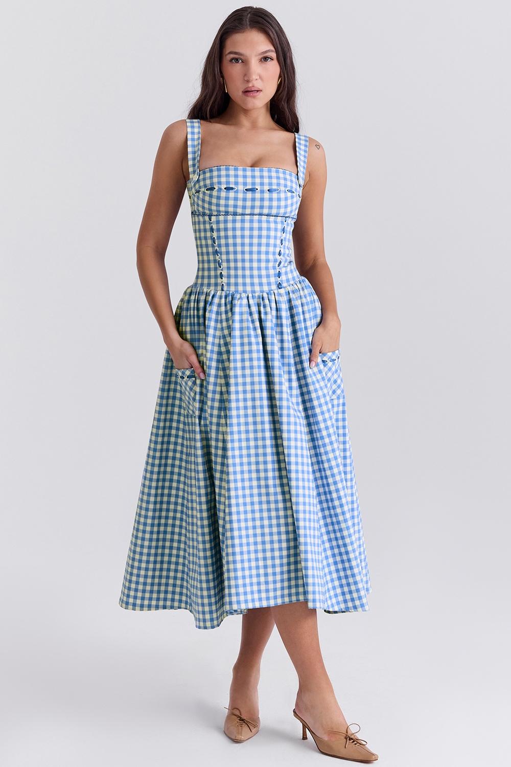 Vivien  regatta blue gingham midi sundress Product Image