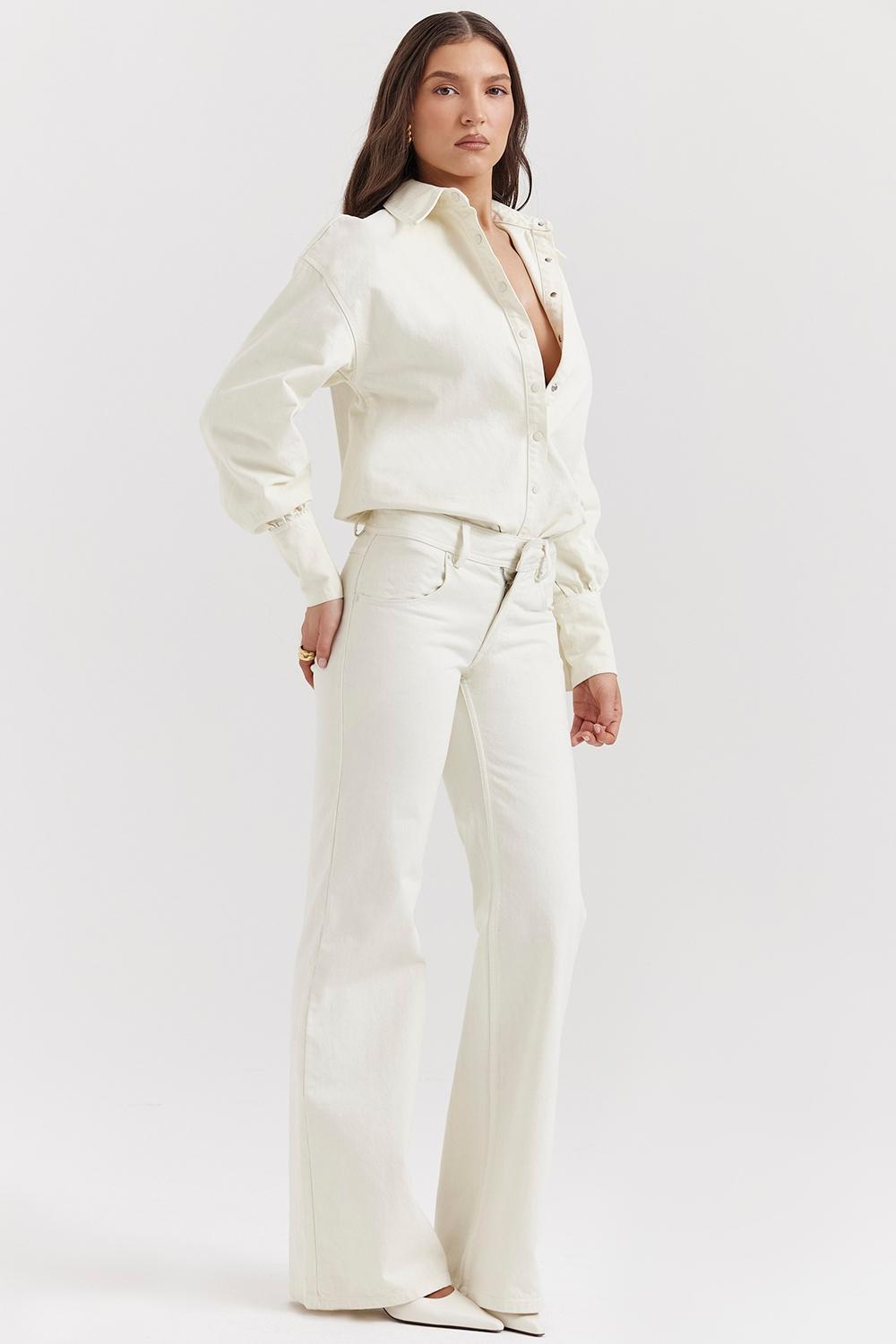 Marli  ivory wide leg flared jeans Product Image
