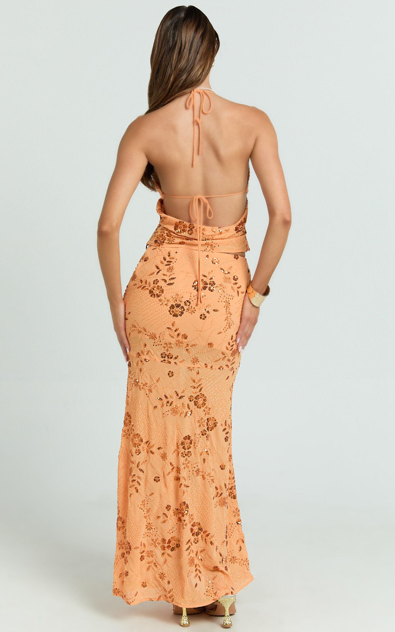 Petunia Top -  Sequin Halter Neck Top in Orange Product Image