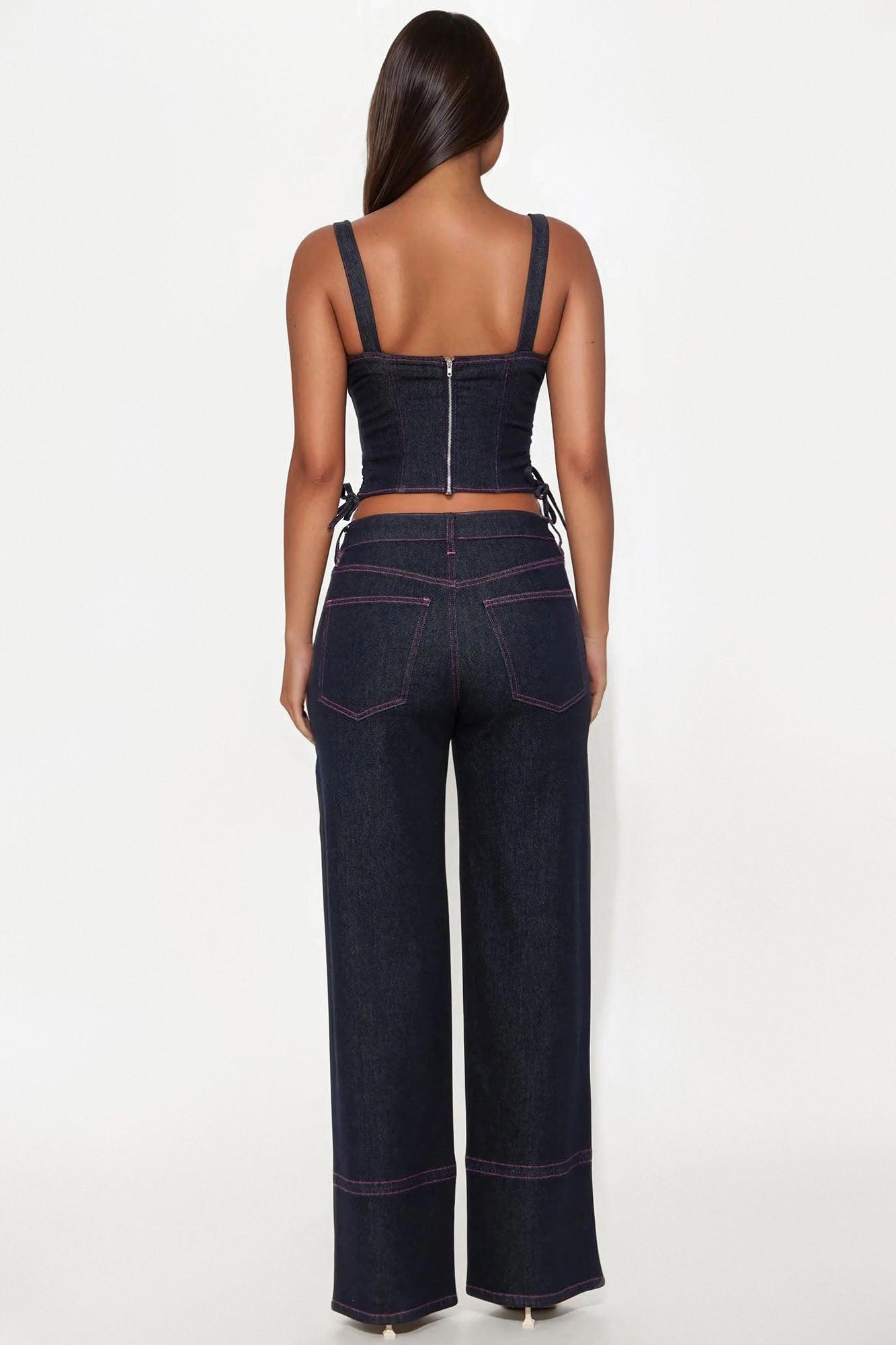 On Duty Denim Wide Leg Pant Sets - Dark Wash Female Product Image