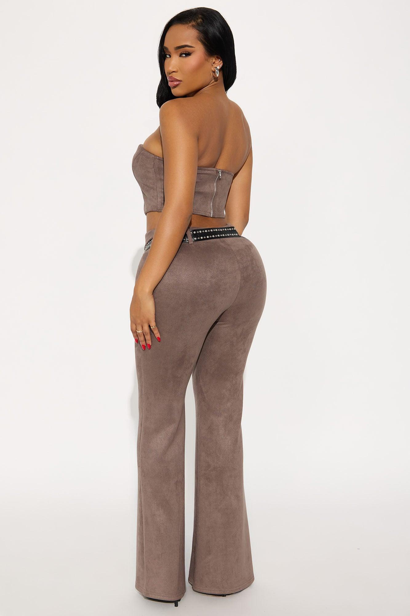 Aliyah Faux Suede 3 Peice Pant Set - Charcoal Female Product Image