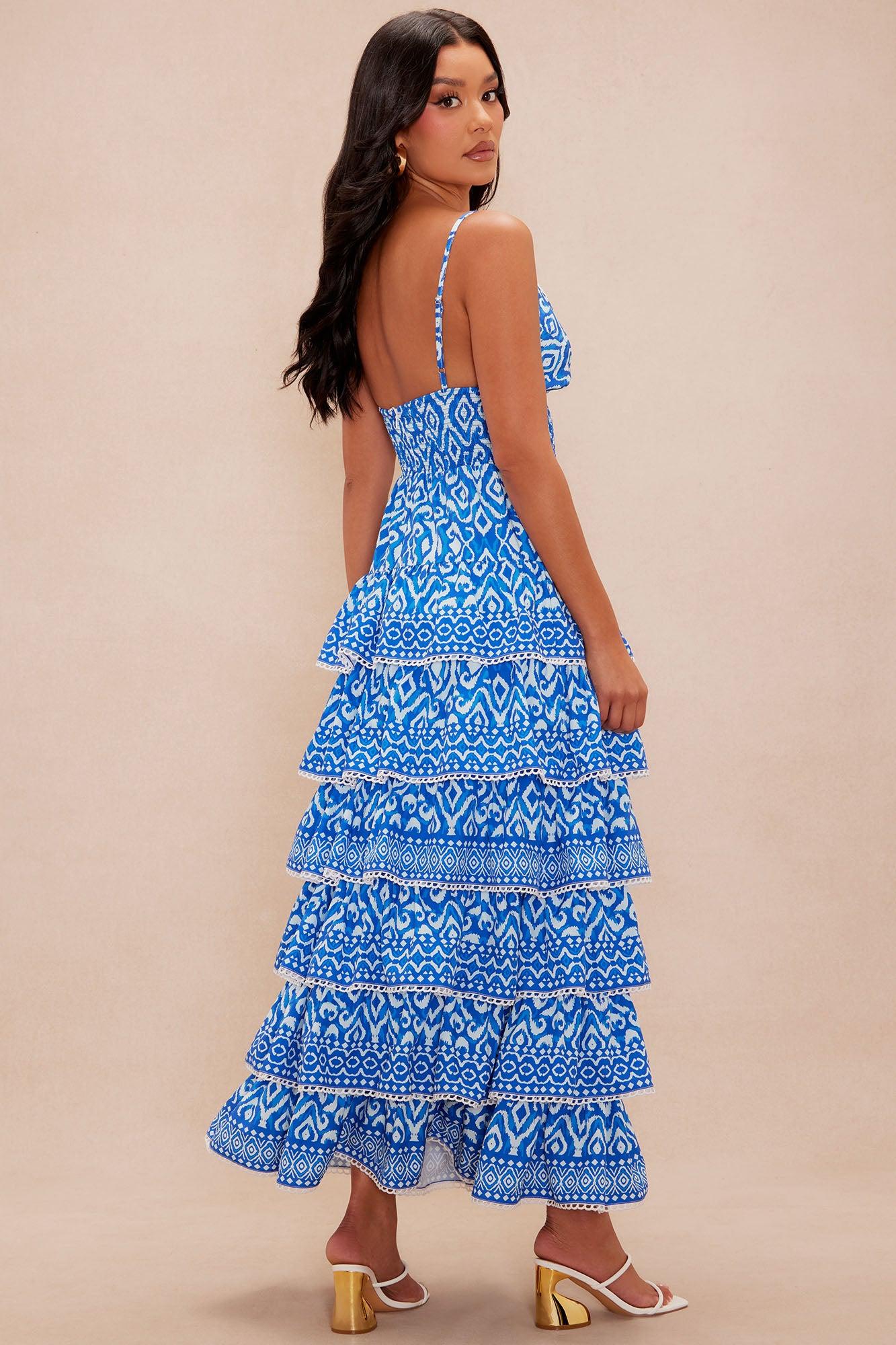 Heidi Ruffle Maxi Dress - Blue/combo Product Image