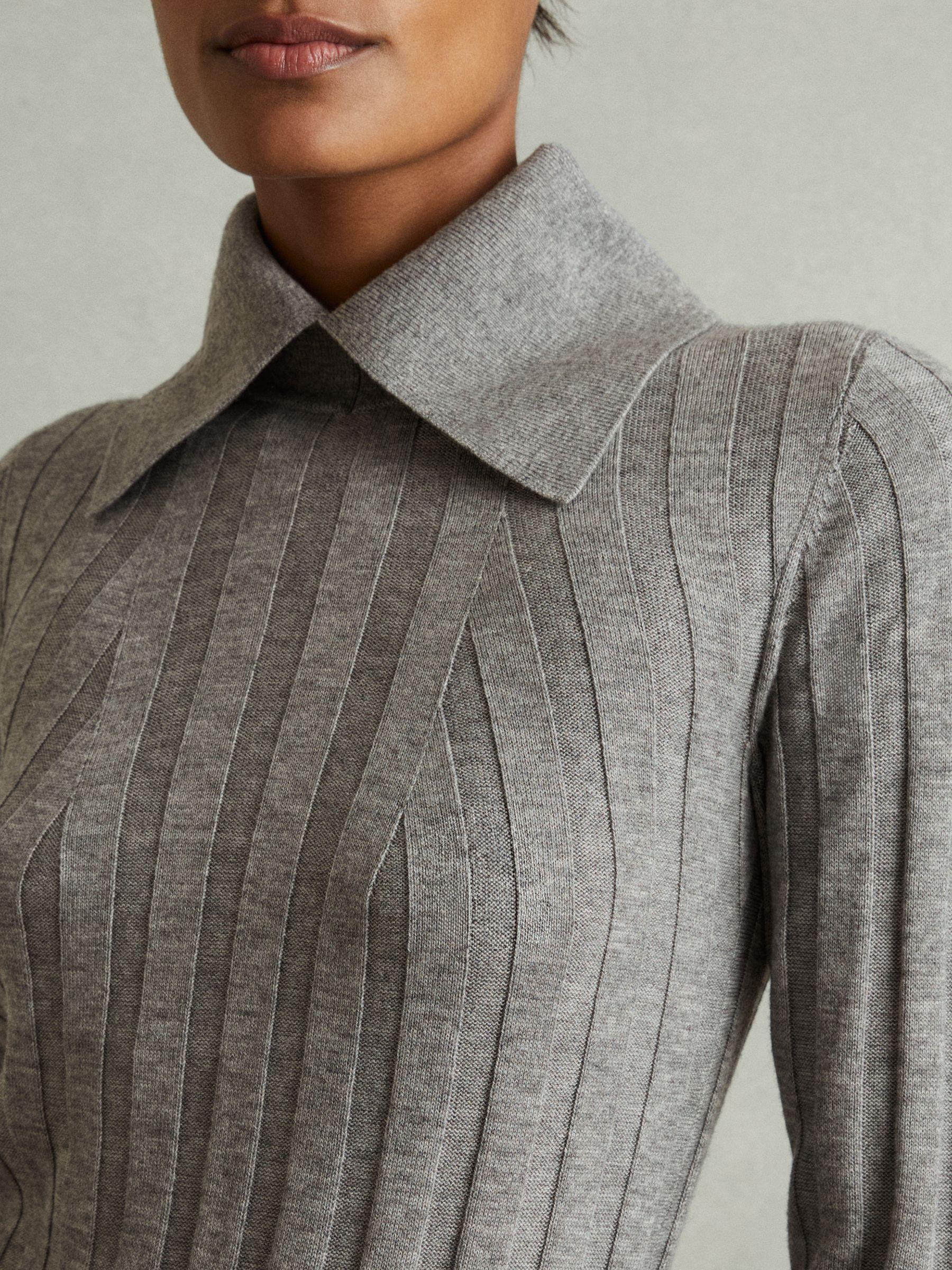 Ribbed Collared Top in Grey Product Image
