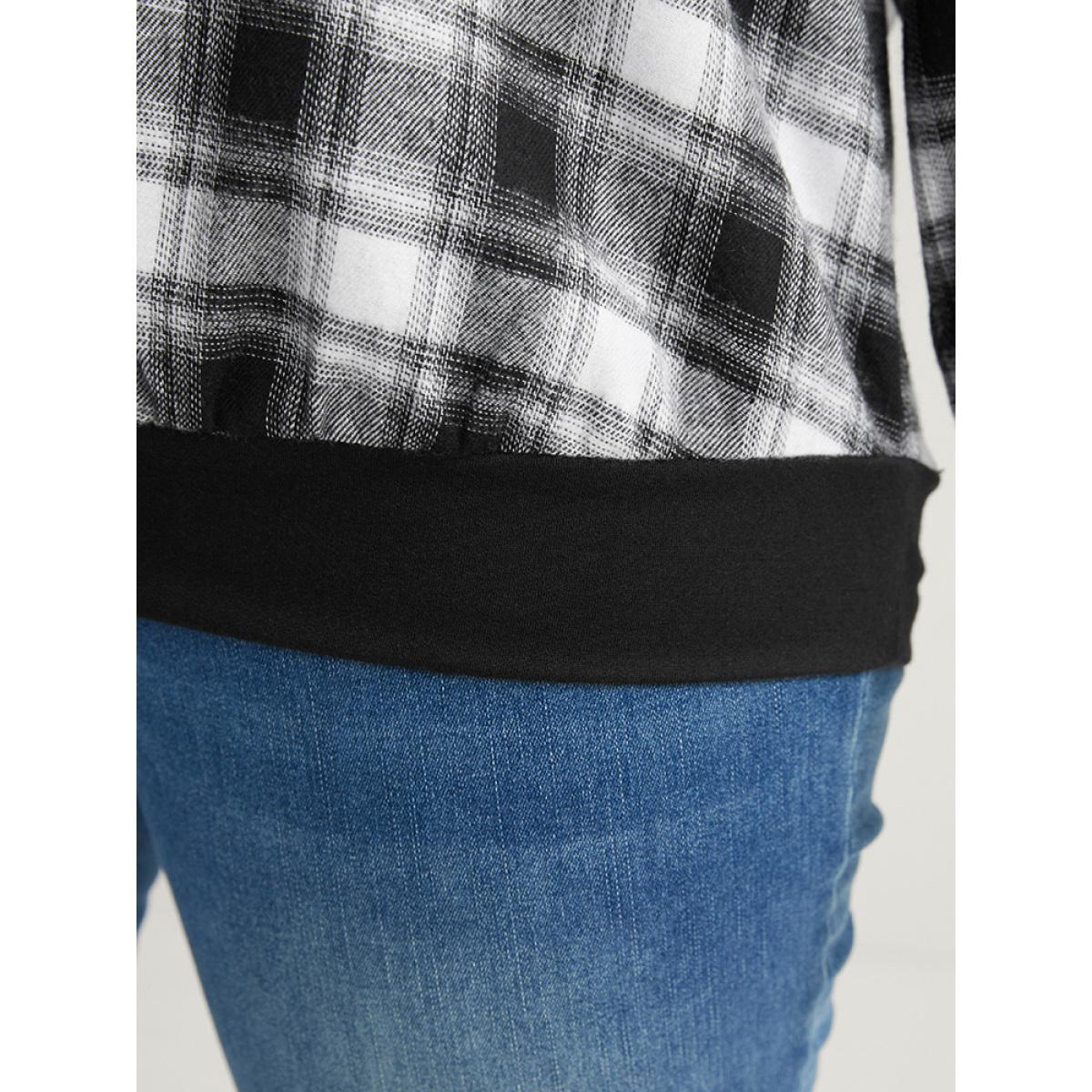 Plus Size Plaid Patchwork Cold Shoulder Sweatshirt Women Black Elegant Patchwork Cold Shoulder Dailywear Sweatshirts BloomChic 18-20/2X Product Image