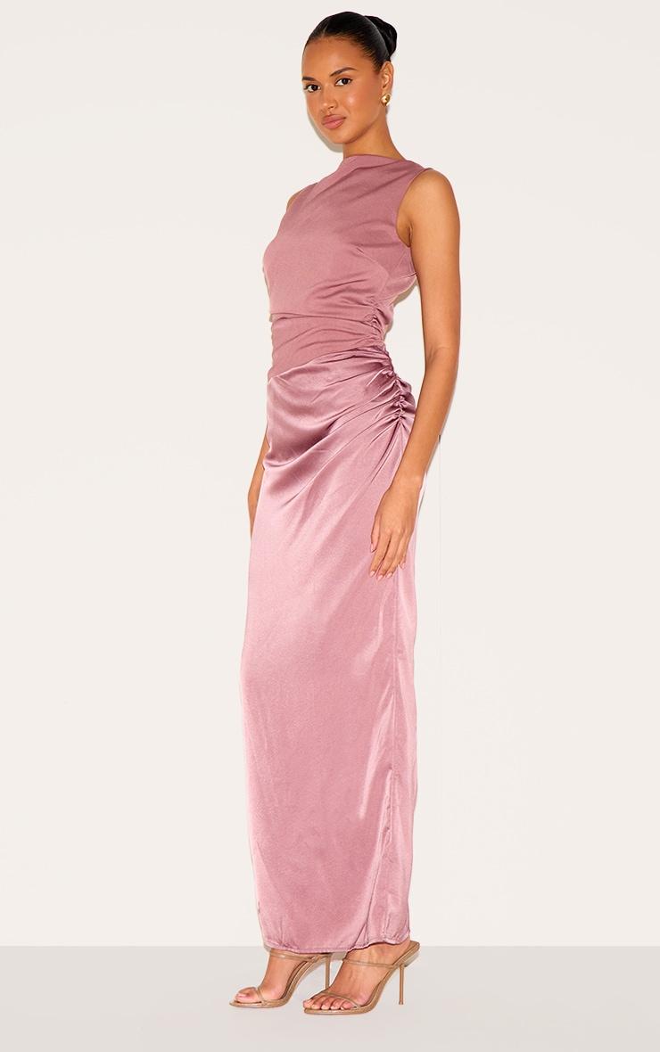 Dusty Pink Woven High Neck Ruched Drape Midaxi Dress Product Image