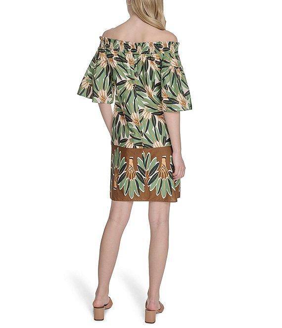 Vince Camuto Printed Poplin Off-The-Shoulder Short Sleeve Shift Dress Product Image