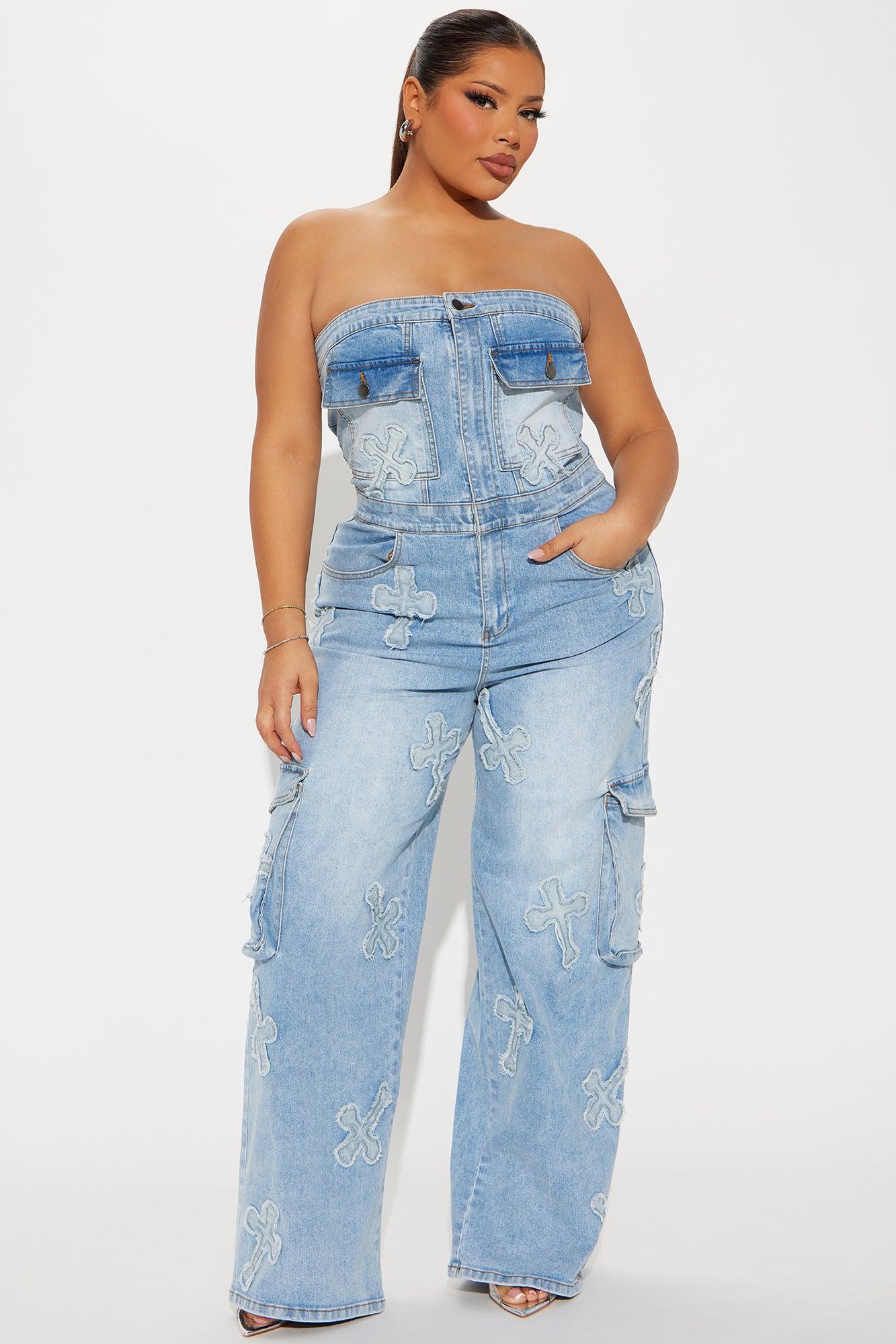 Never Cross Me Denim Jumpsuit - Light Wash Product Image