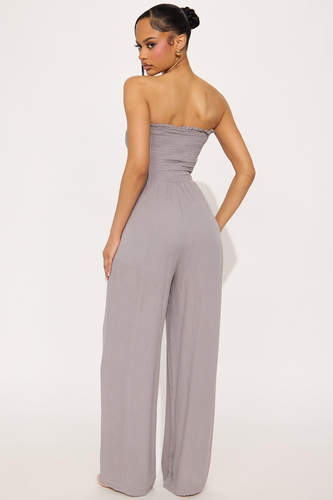 Somalyta Smocked Strapless Jumpsuit - Grey Product Image