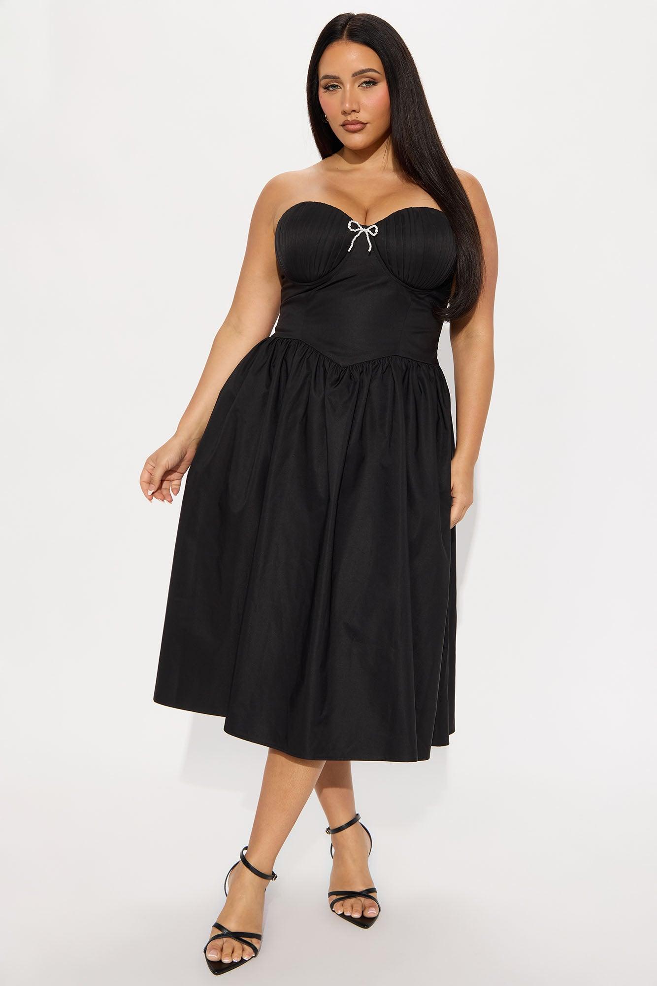 Mademoiselle Satin Midi Dress - Black Female Product Image