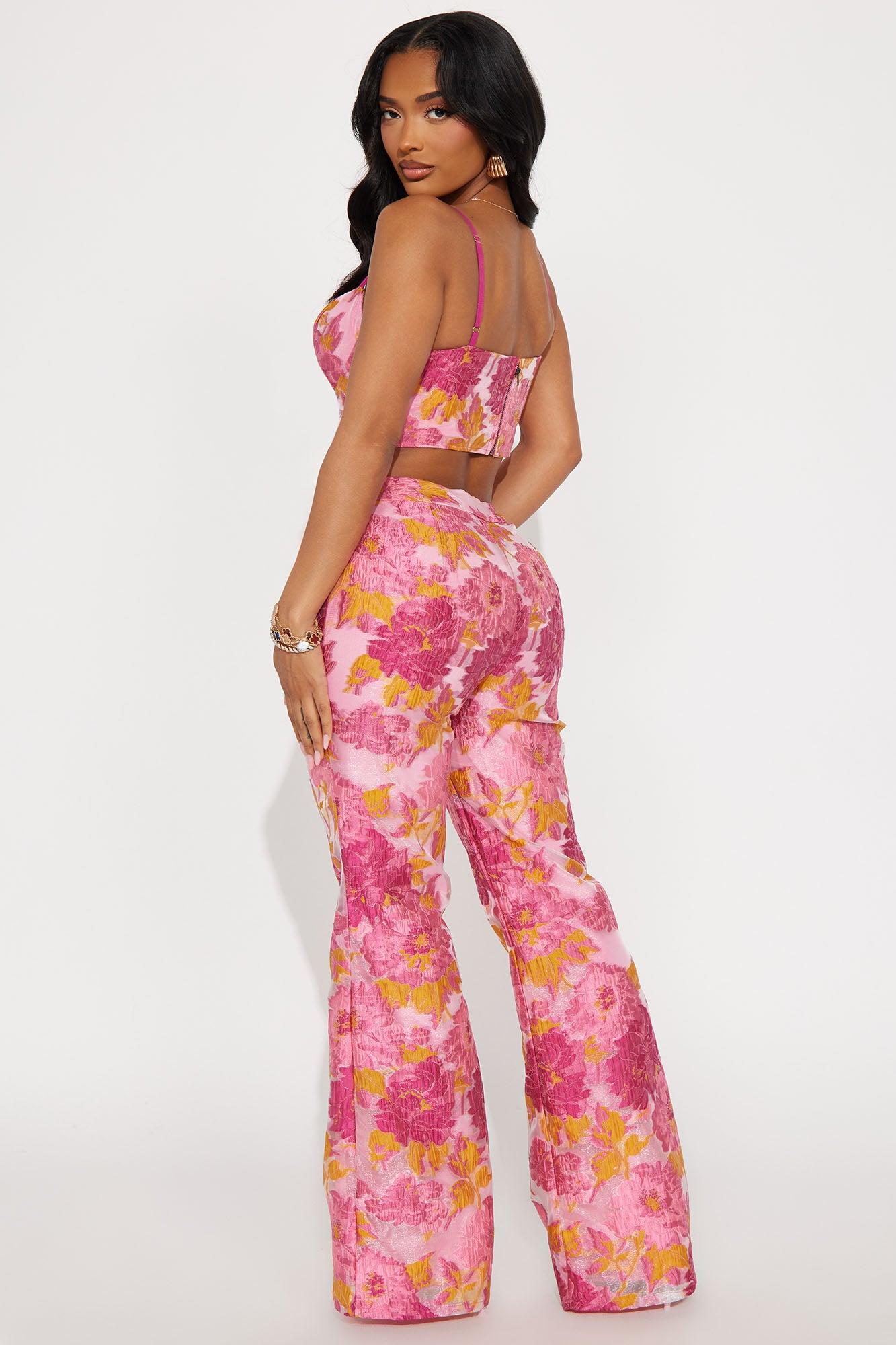 Floral Babe Flare Leg Pant Set - Pink Product Image