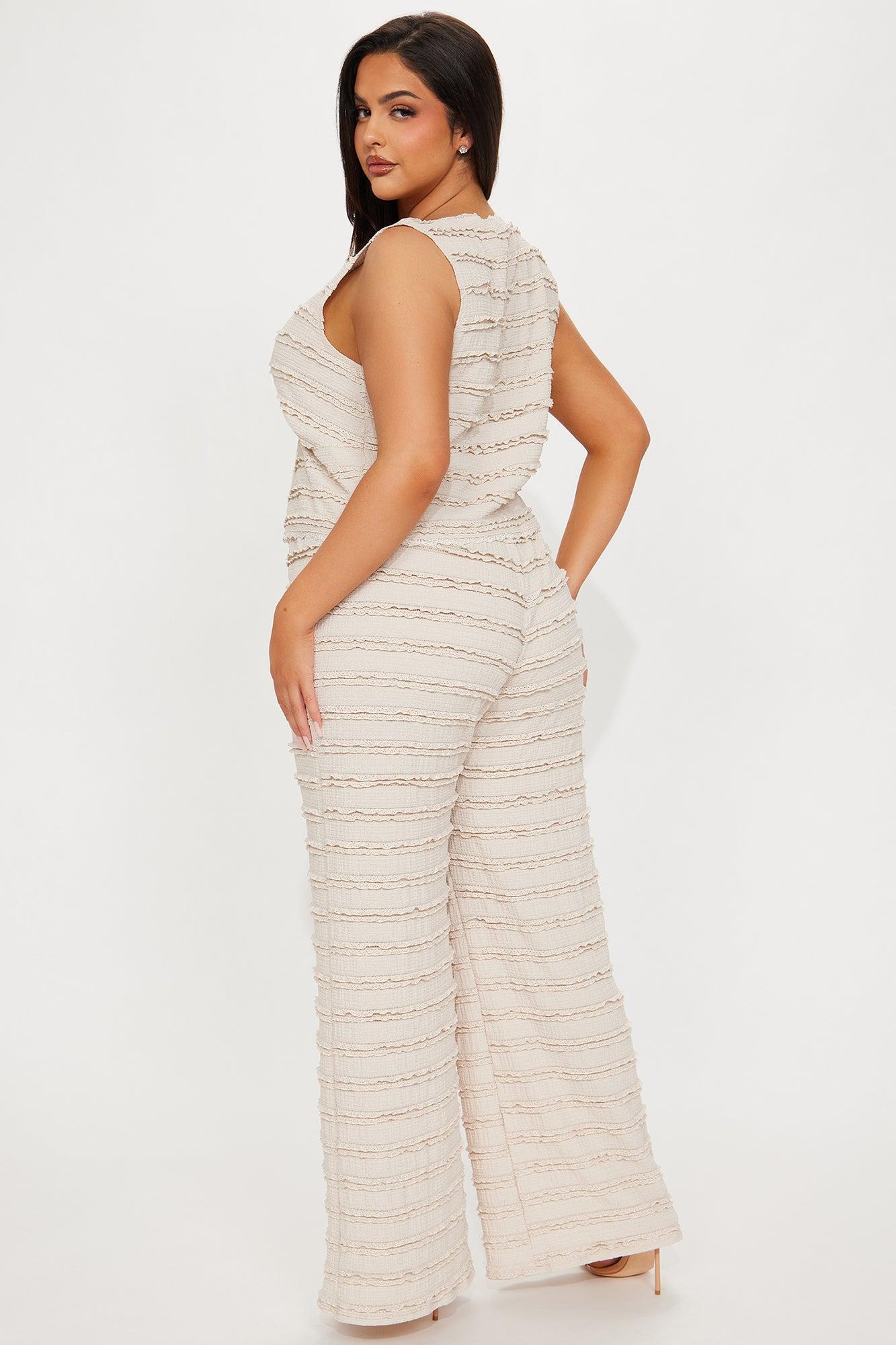 Sweet Embrace Ruffle Textured Pant Set - Nude Product Image