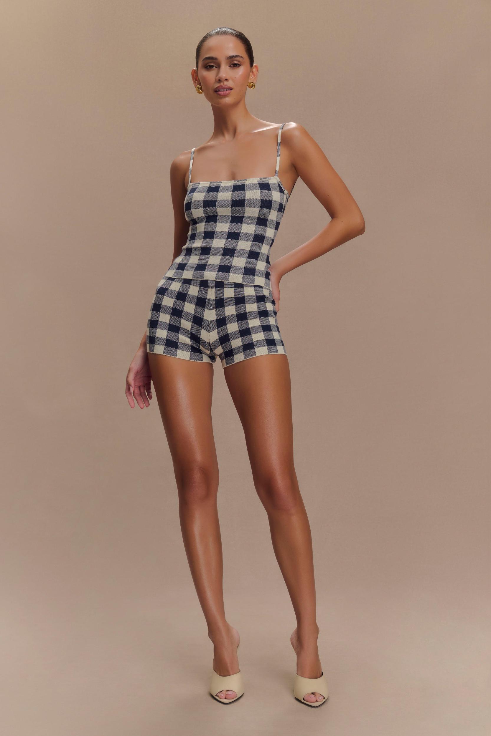 Marcie Sleeveless Knit Top - Navy Gingham Product Image