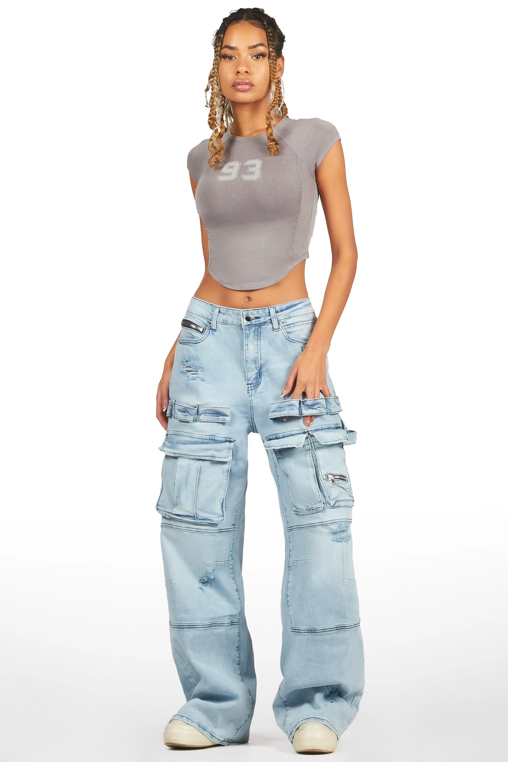 Shakyra Light Wash Baggy Cargo Jean Female Product Image