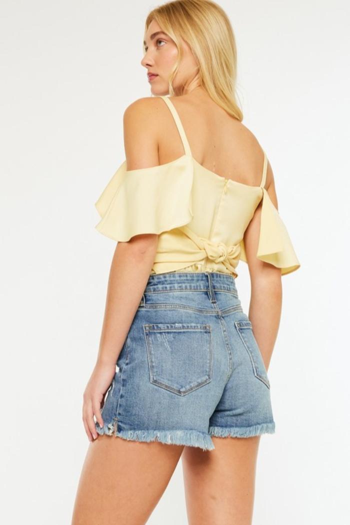 High Rise Distressed Denim Shorts Product Image