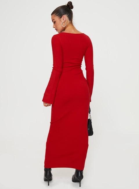 Whitley Cut Out Knit Maxi Dress Red Product Image