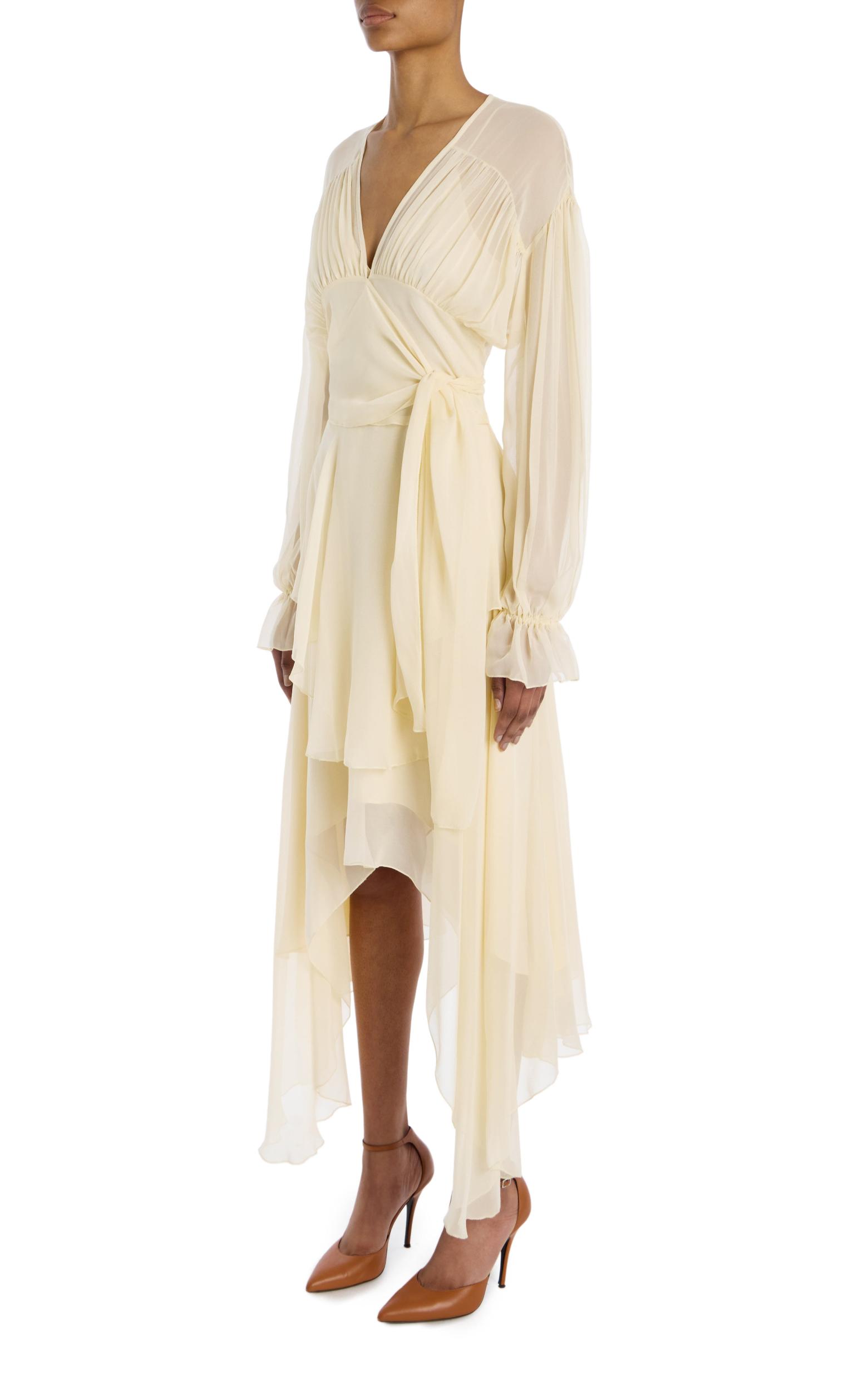 Yellow Silk Chiffon Dress With Tie Detail And Slip Product Image