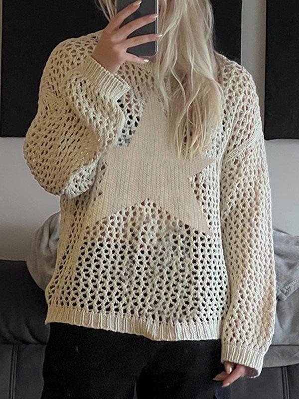 Hollow Out Star Crochet Knit Top Product Image