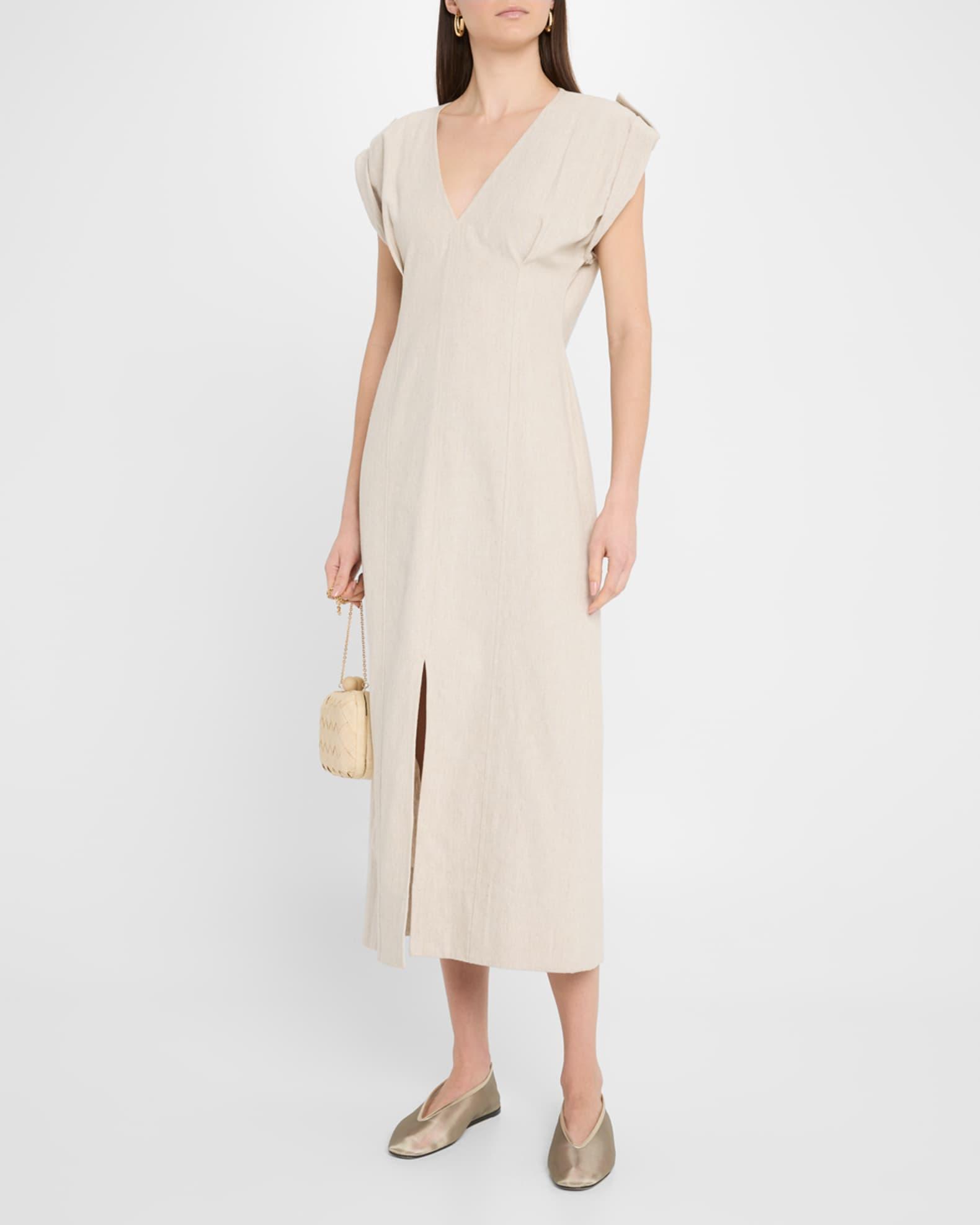 Cap-Sleeve Flax Linen Maxi Dress Product Image