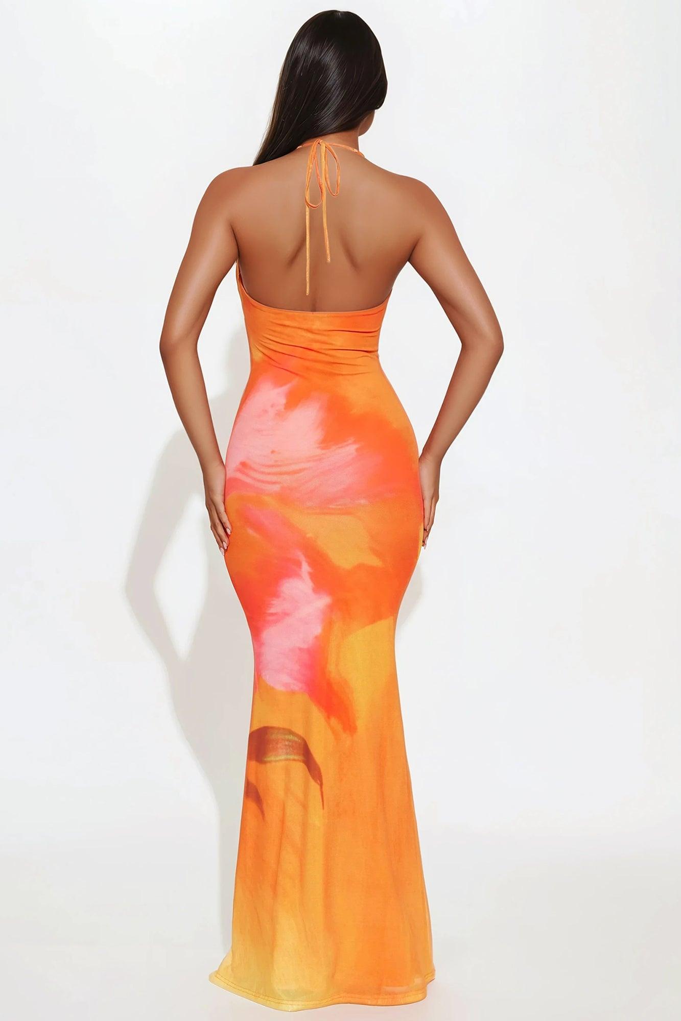 Sunkissed Mesh Maxi Dress - Orange/combo Product Image