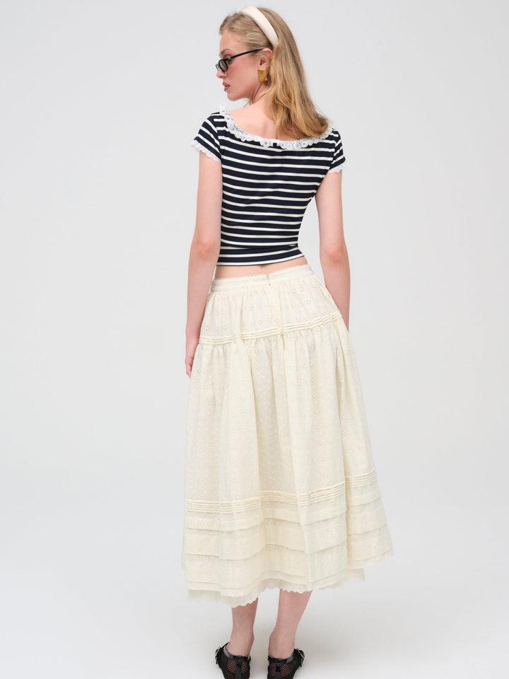 Eyelet Midi Skirt — White Product Image