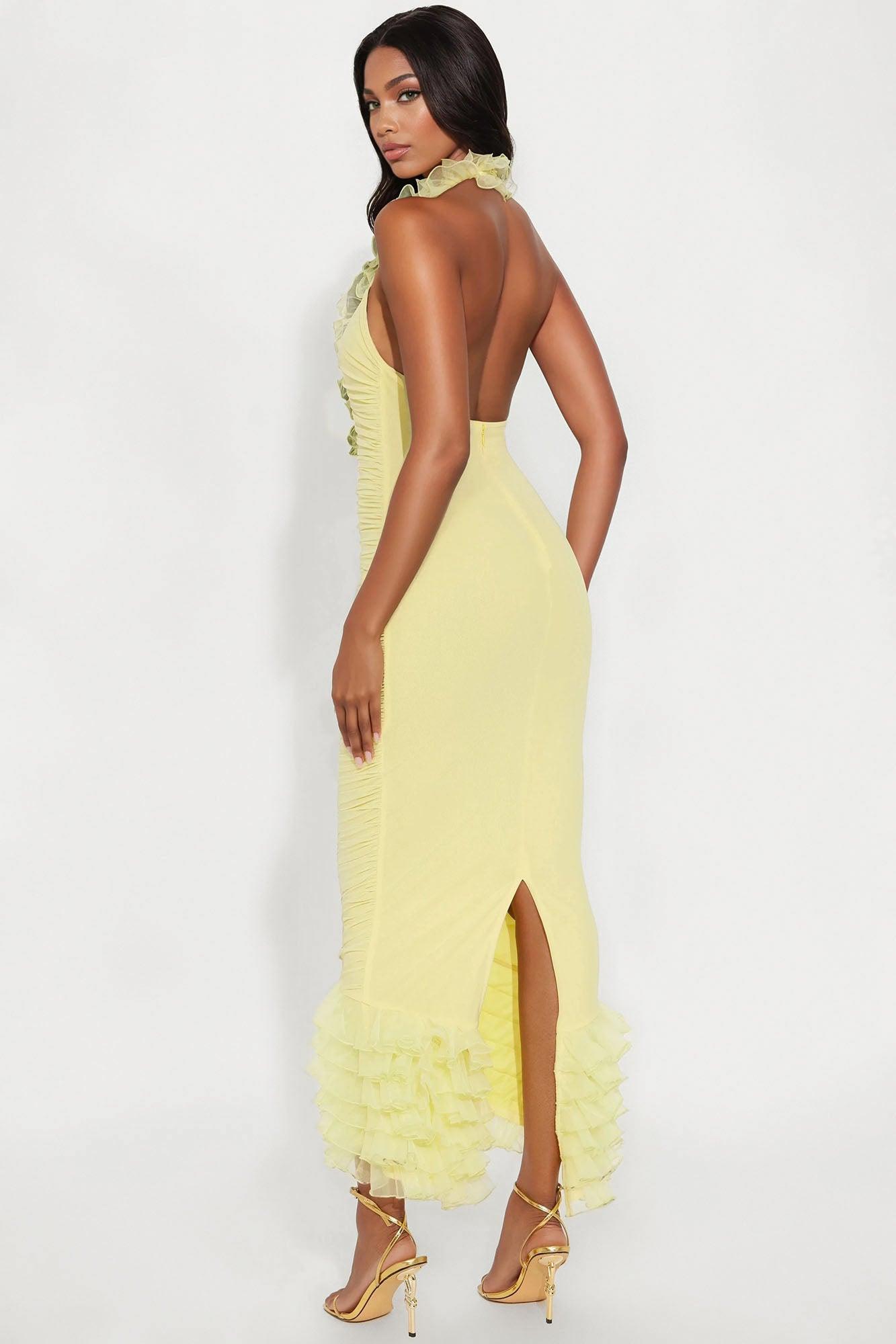 Misty Ruched Mesh Maxi Dress - Butter Yellow Female Product Image