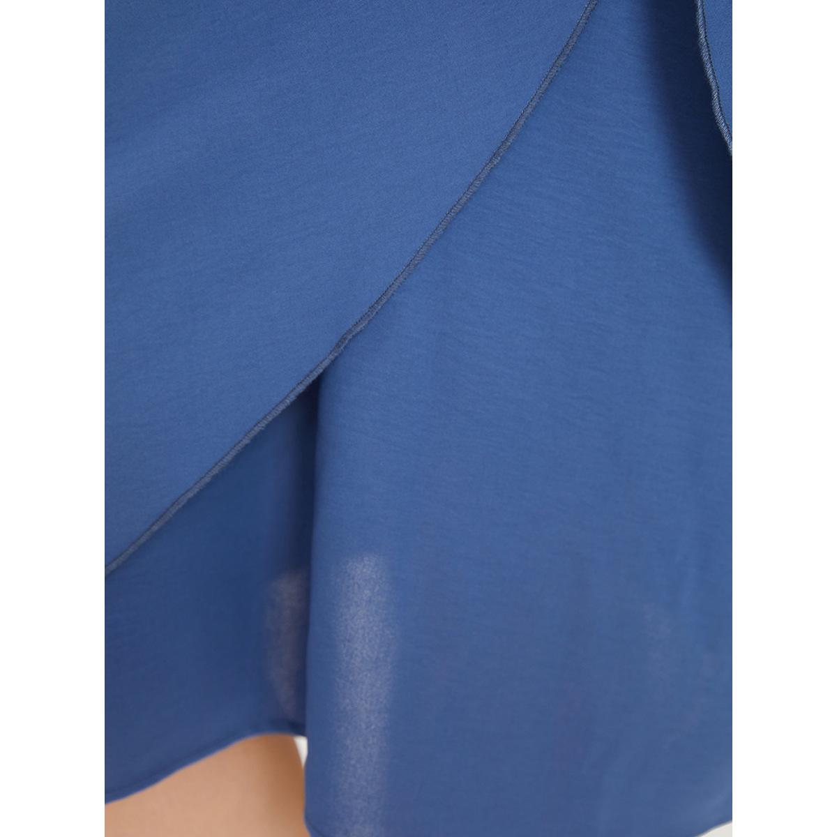 Plus Size Solid Surplice Neck Gathered Twist Front Batwing Sleeve Dress DarkBlue Women Elegant Knotted V-neck Half Sleeve Curvy Knee Dress BloomChic 18-20/2X Product Image