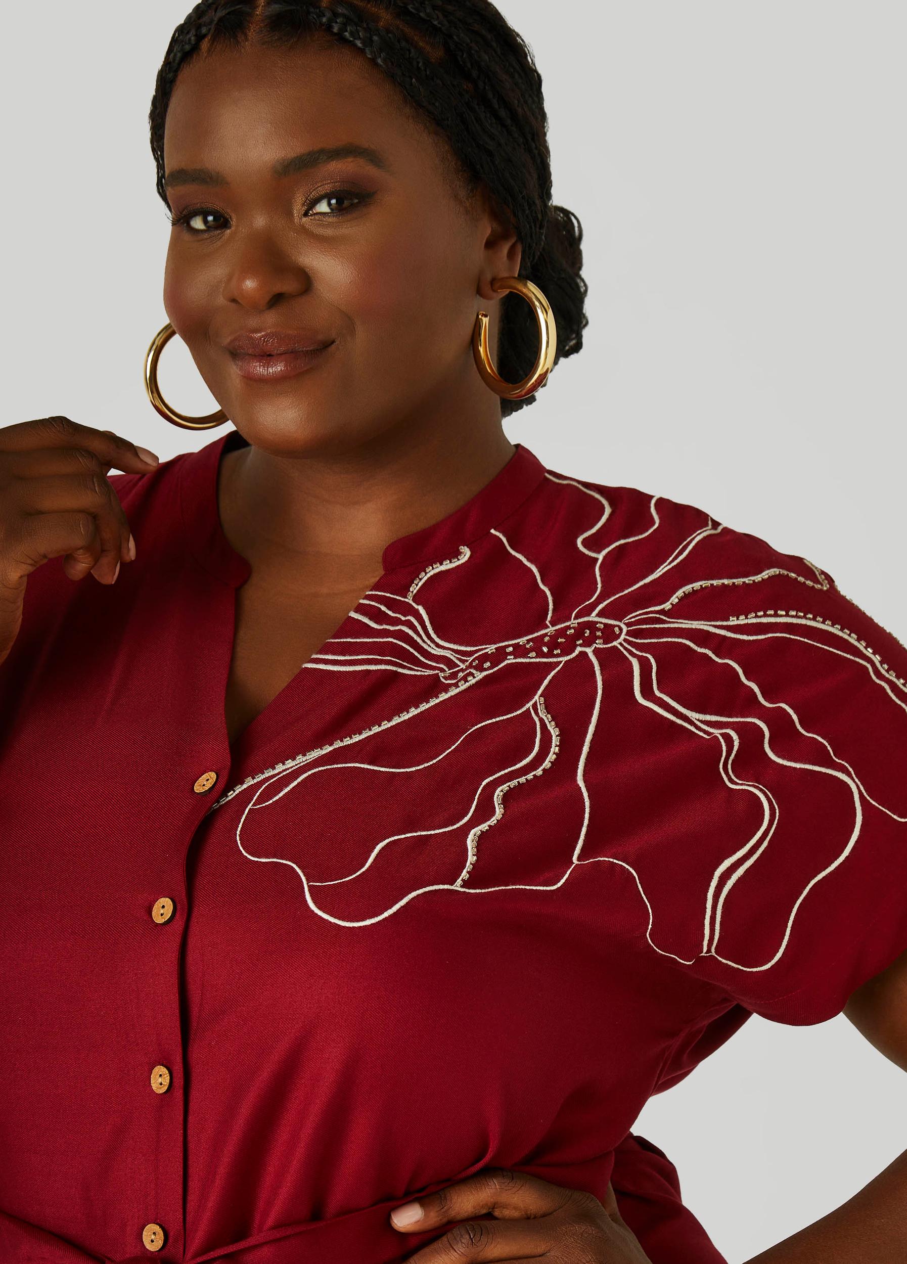 Plus Size Beaded Embroidered Midi Shirtdress Ashley Stewart Product Image