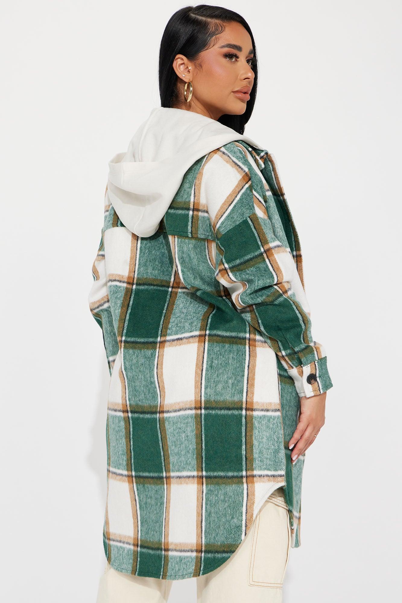 Veronica Hooded Plaid Shacket - Green/combo Product Image