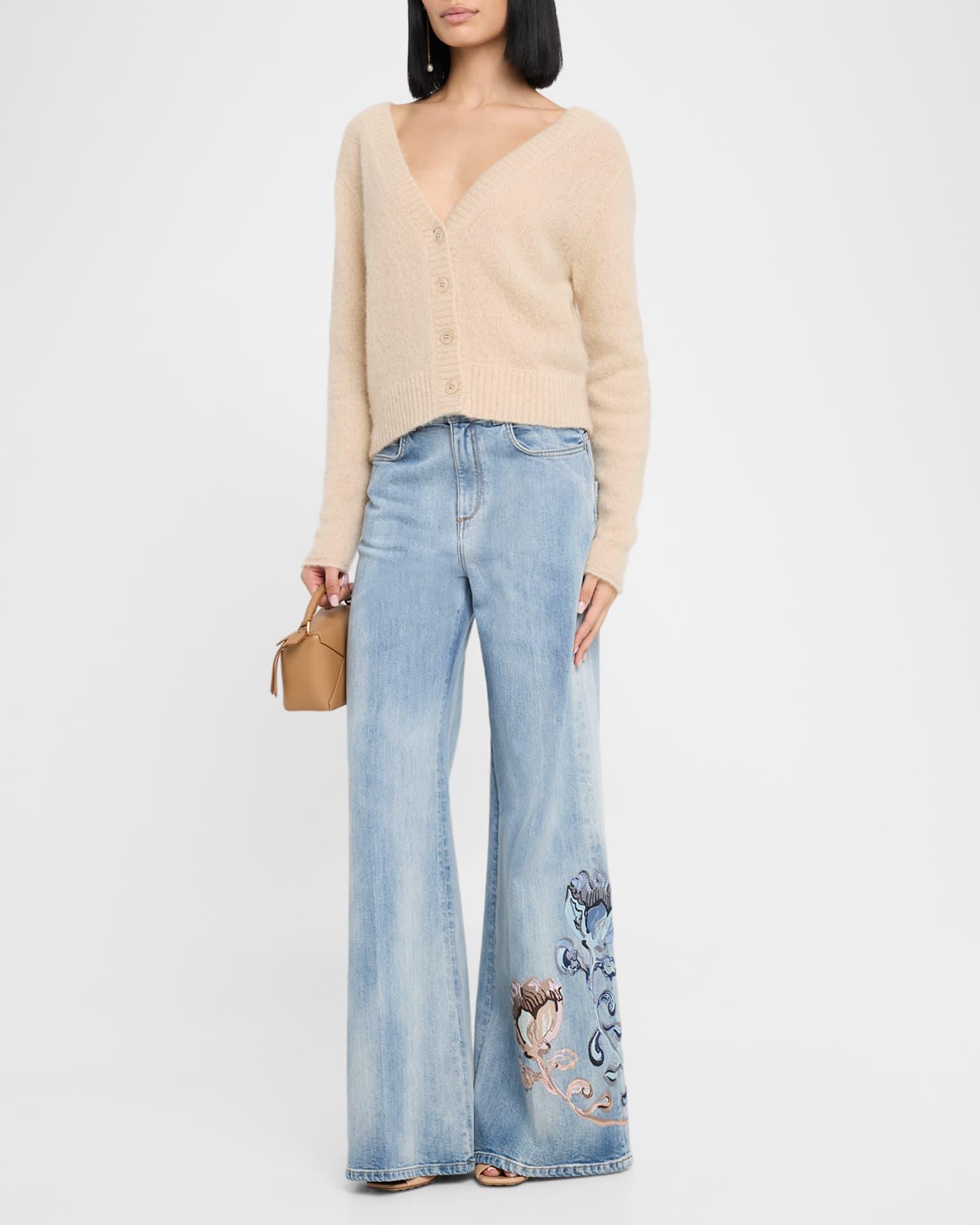 Denim Love Faded Floral-Embroidered Denim Jeans Product Image