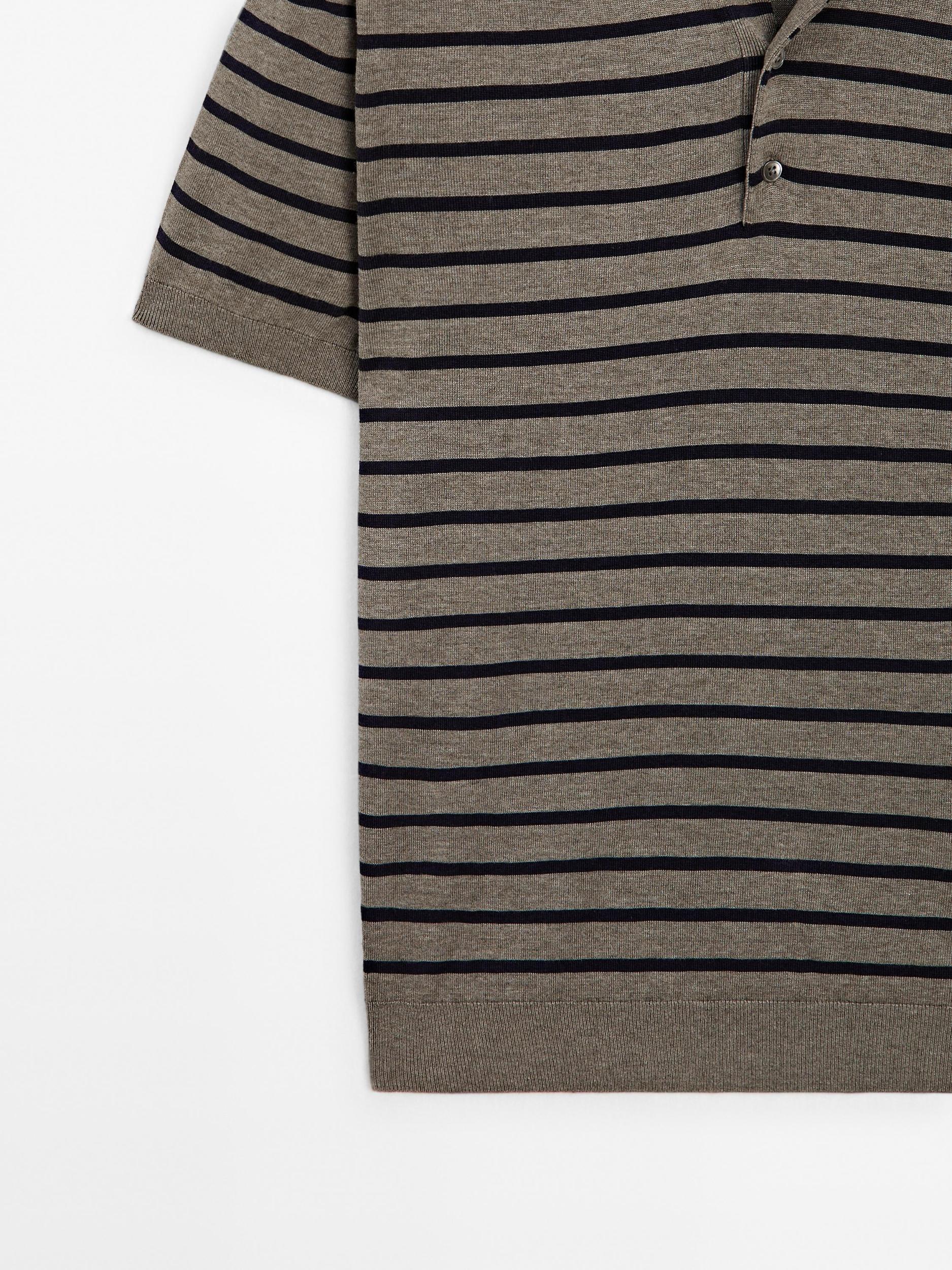 Short sleeve striped knit polo shirt Product Image