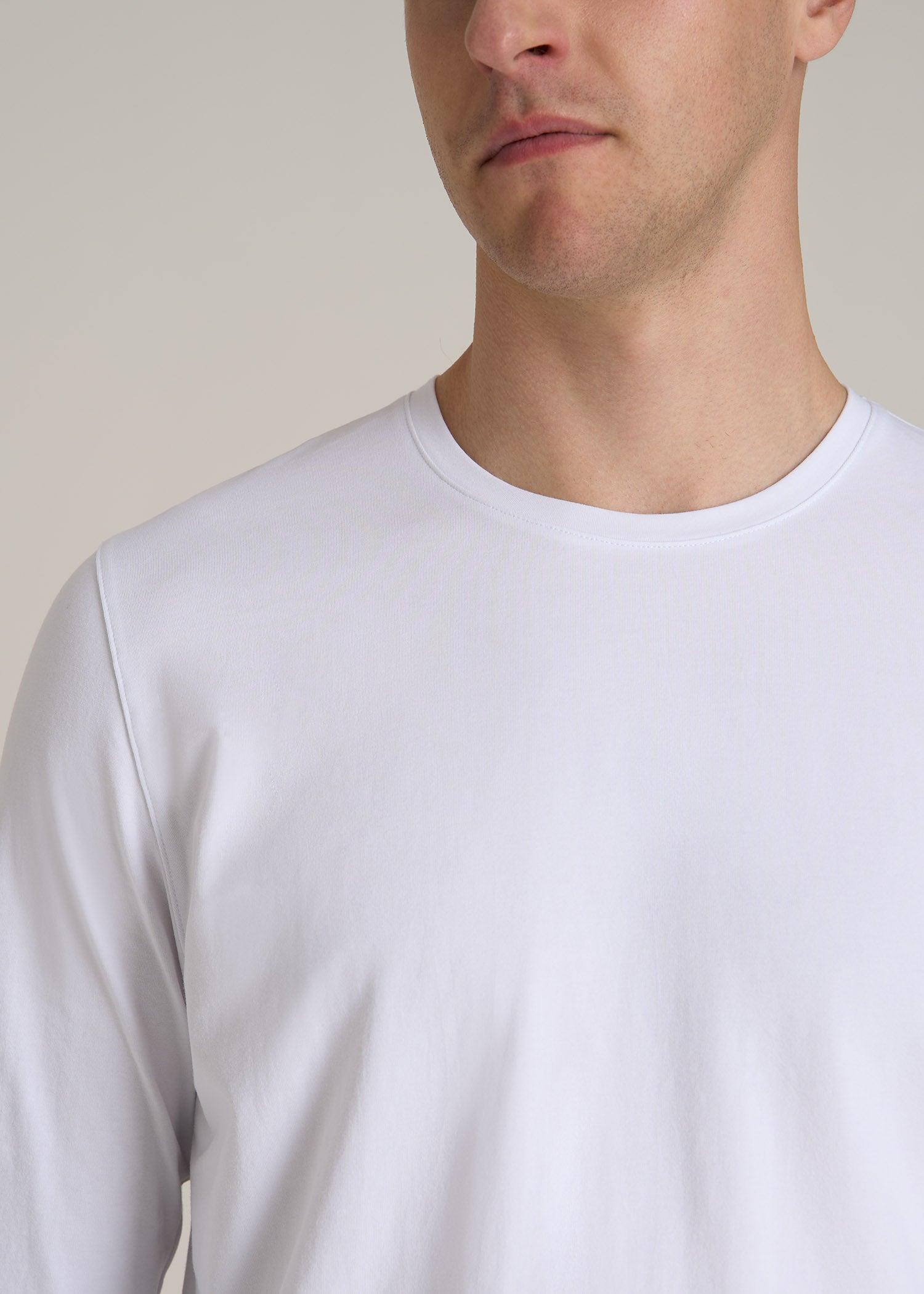 The Essential Modern Fit Crewneck Long Sleeve Tee for Tall Men in White Male Product Image