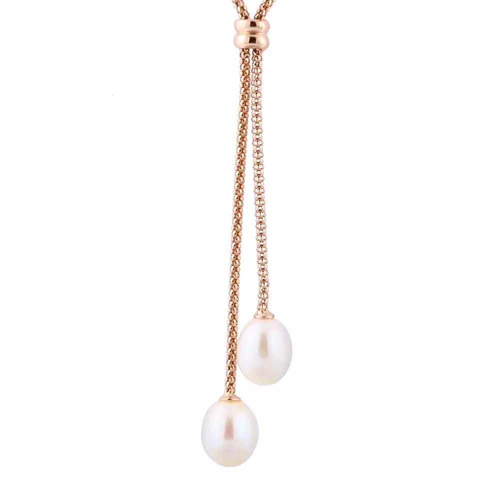 Freshwater Cultured Pearl Double Drop Necklace, Women's, Size: 16", 14k Rose Gold Plated Product Image