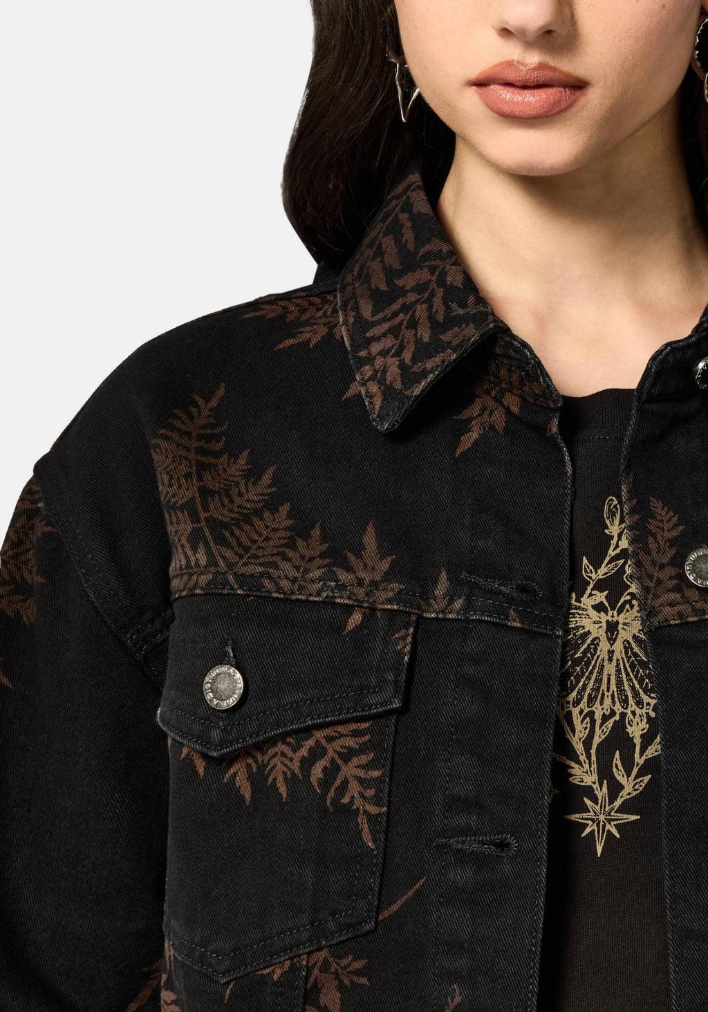 Ruin Fern Printed Distressed Denim Jacket Product Image