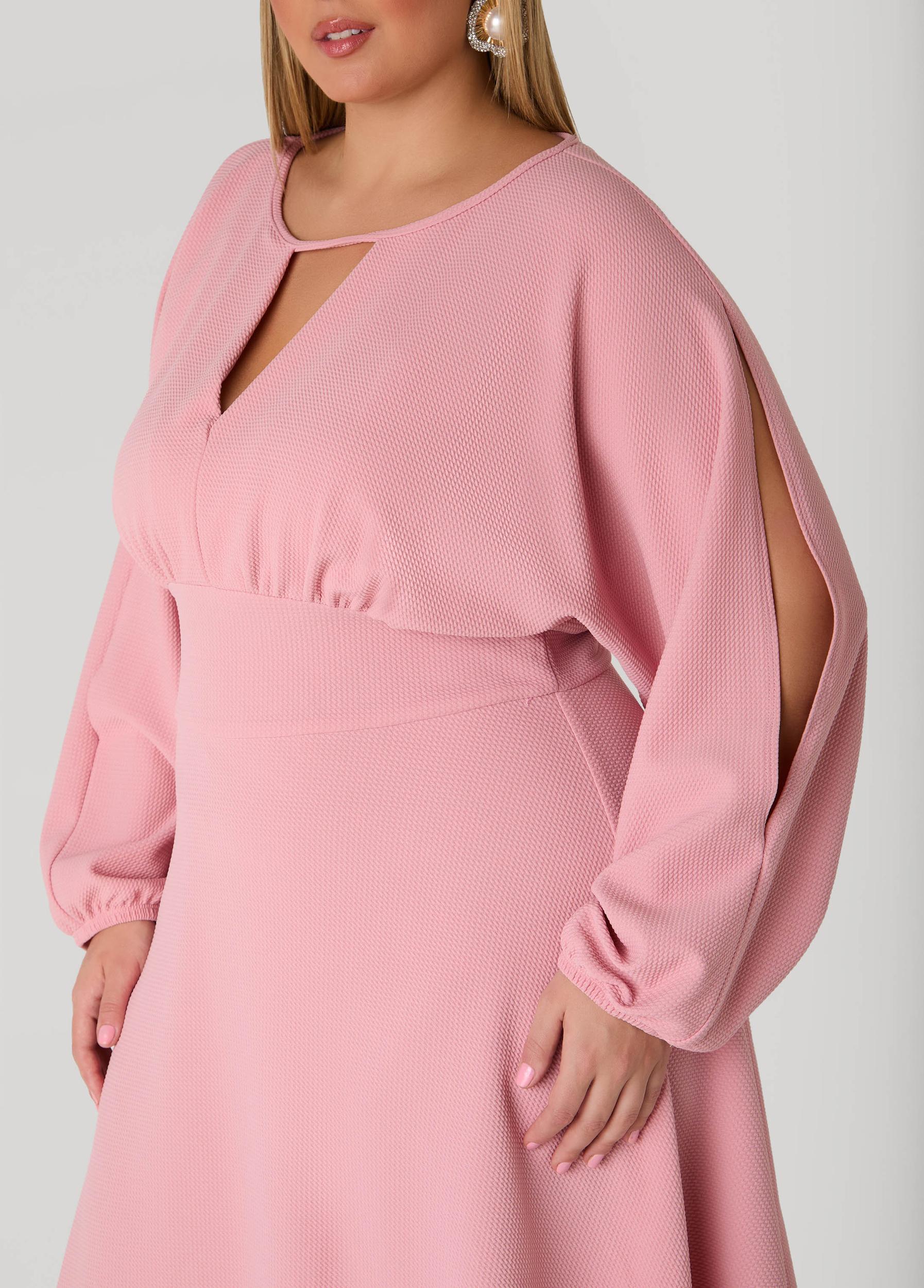 Split Sleeve Textured A Line Dress Product Image