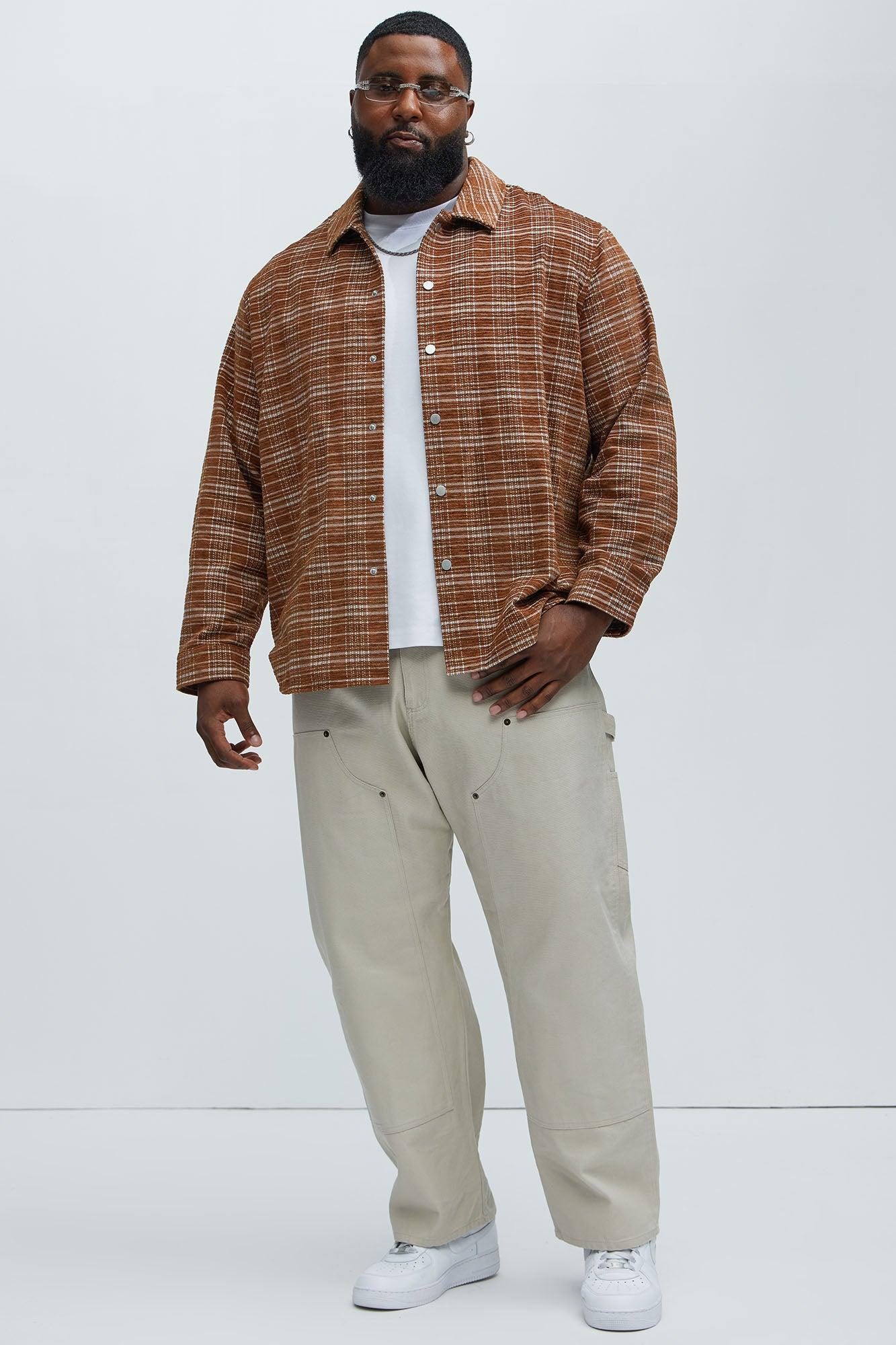 Walter Textured Plaid Button Up Shirt - Brown Combo Male Product Image