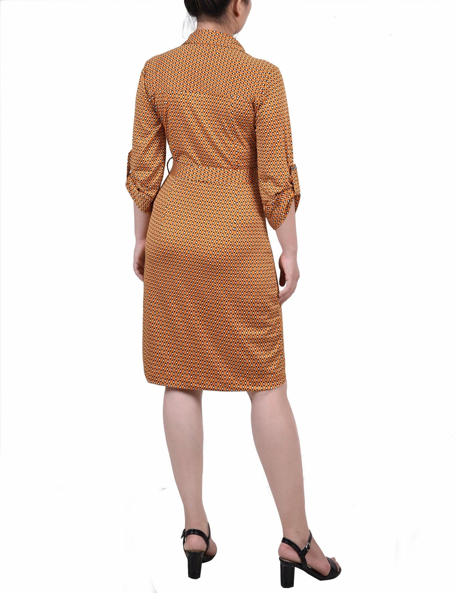 Golden Black Lil Elle Belted Roll Tab Zip Front Shirtdress - Petite Product Image