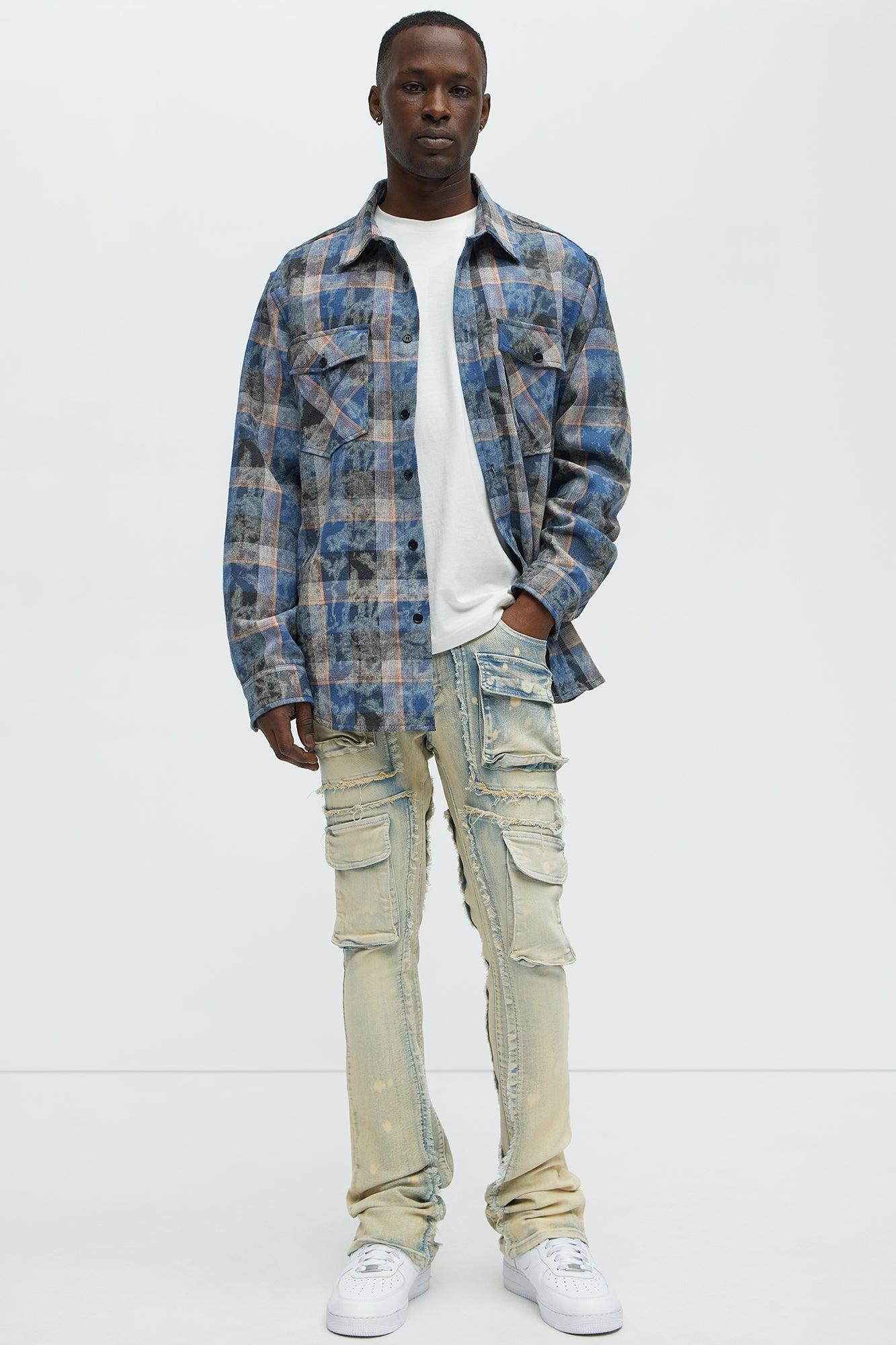 Stacked Skinny Flare Fray With Cargo Jeans - Light Wash Product Image