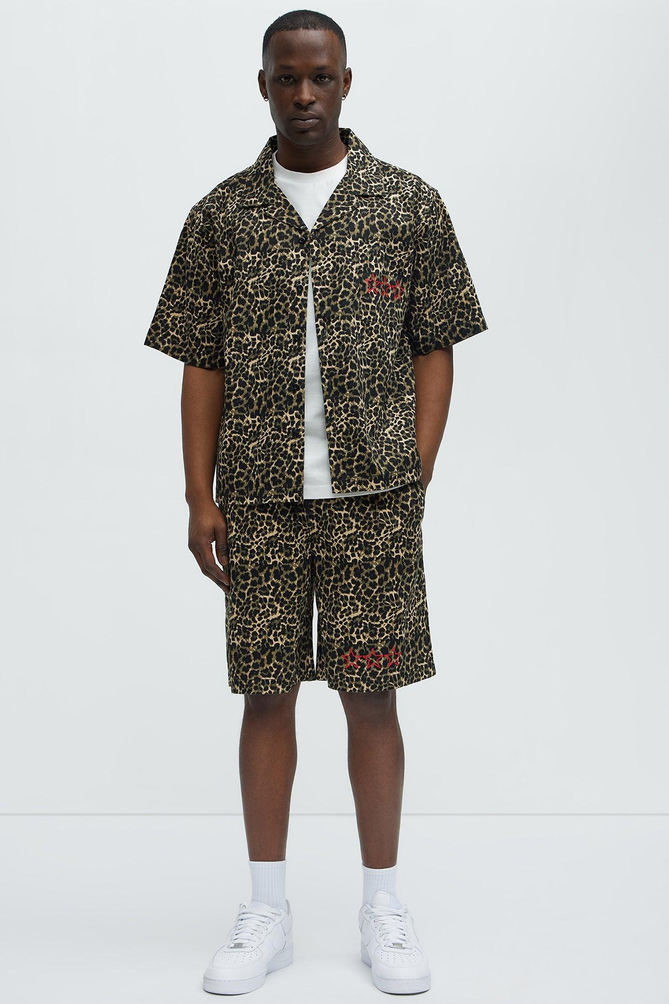 Cheetah Star Cropped Animal Print Button Up Shirt - Brown Combo Product Image