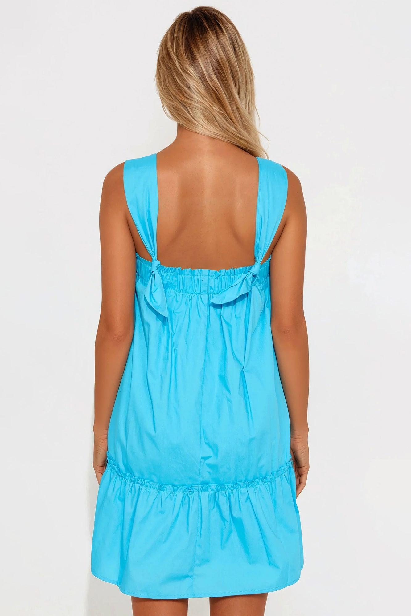 Winona Poplin Babydoll Mini Dress - Aqua Product Image