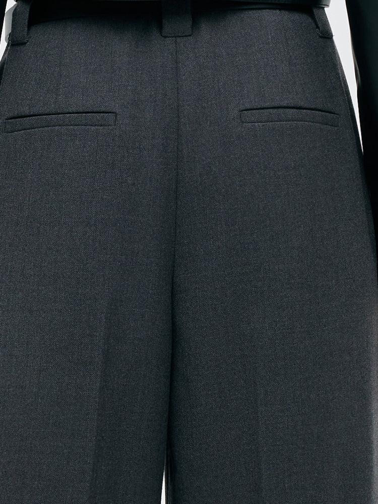 Worsted Wool Women Wide Leg Pants With Leather Belt Product Image